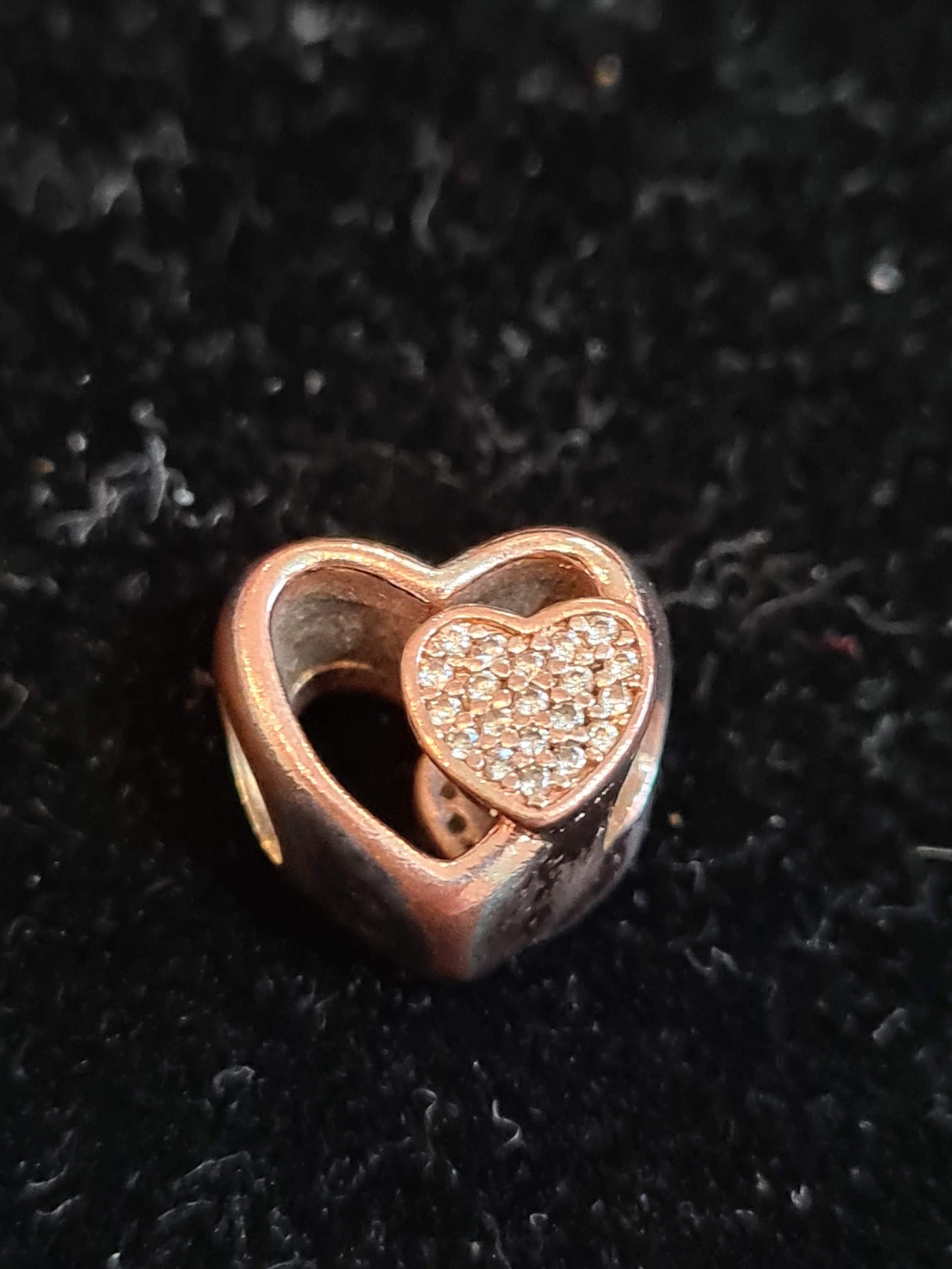 Genuine Pandora  Rose Gold Heart In a Heart Pave Open Work Charm