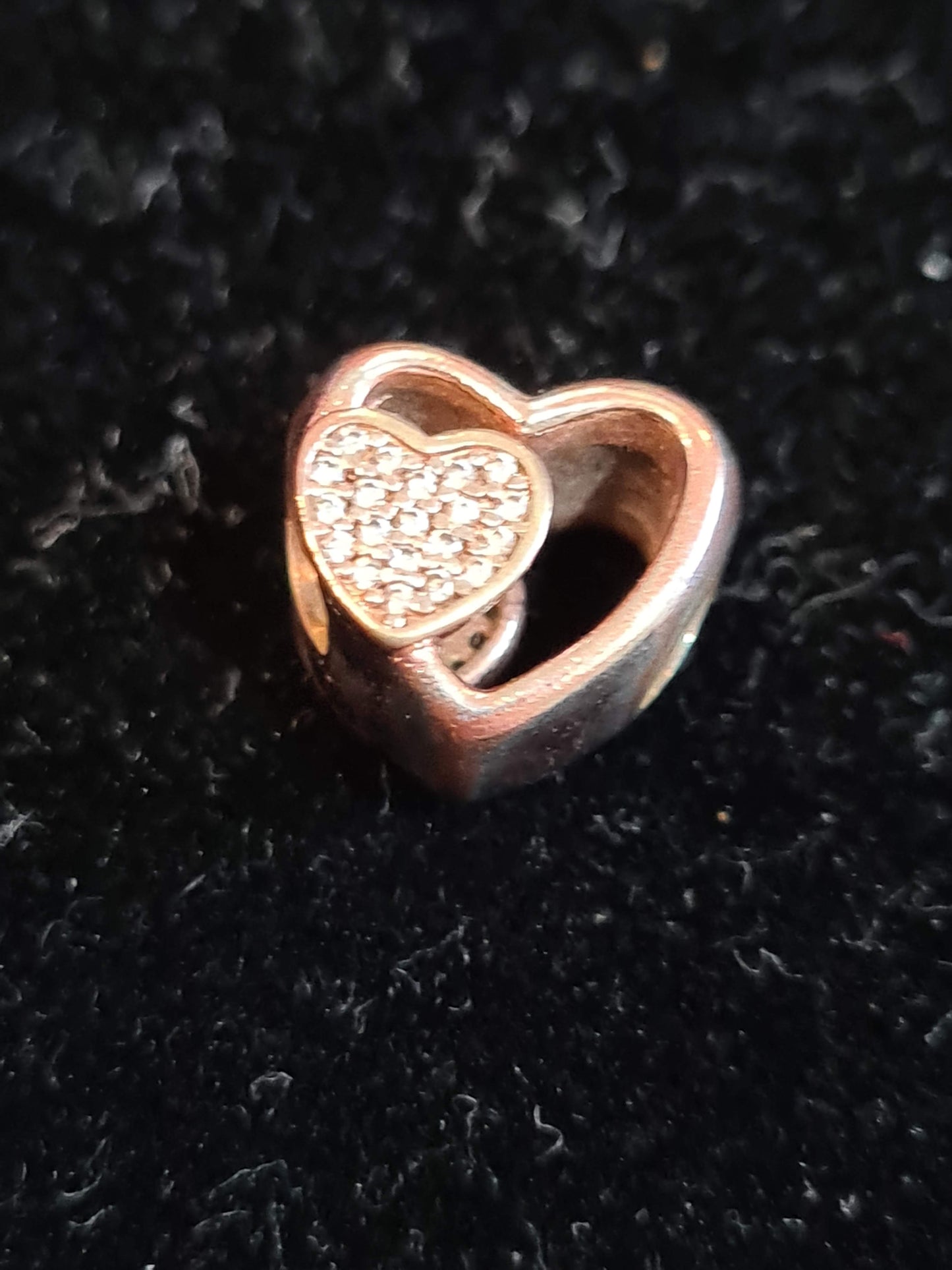 Genuine Pandora  Rose Gold Heart In a Heart Pave Open Work Charm