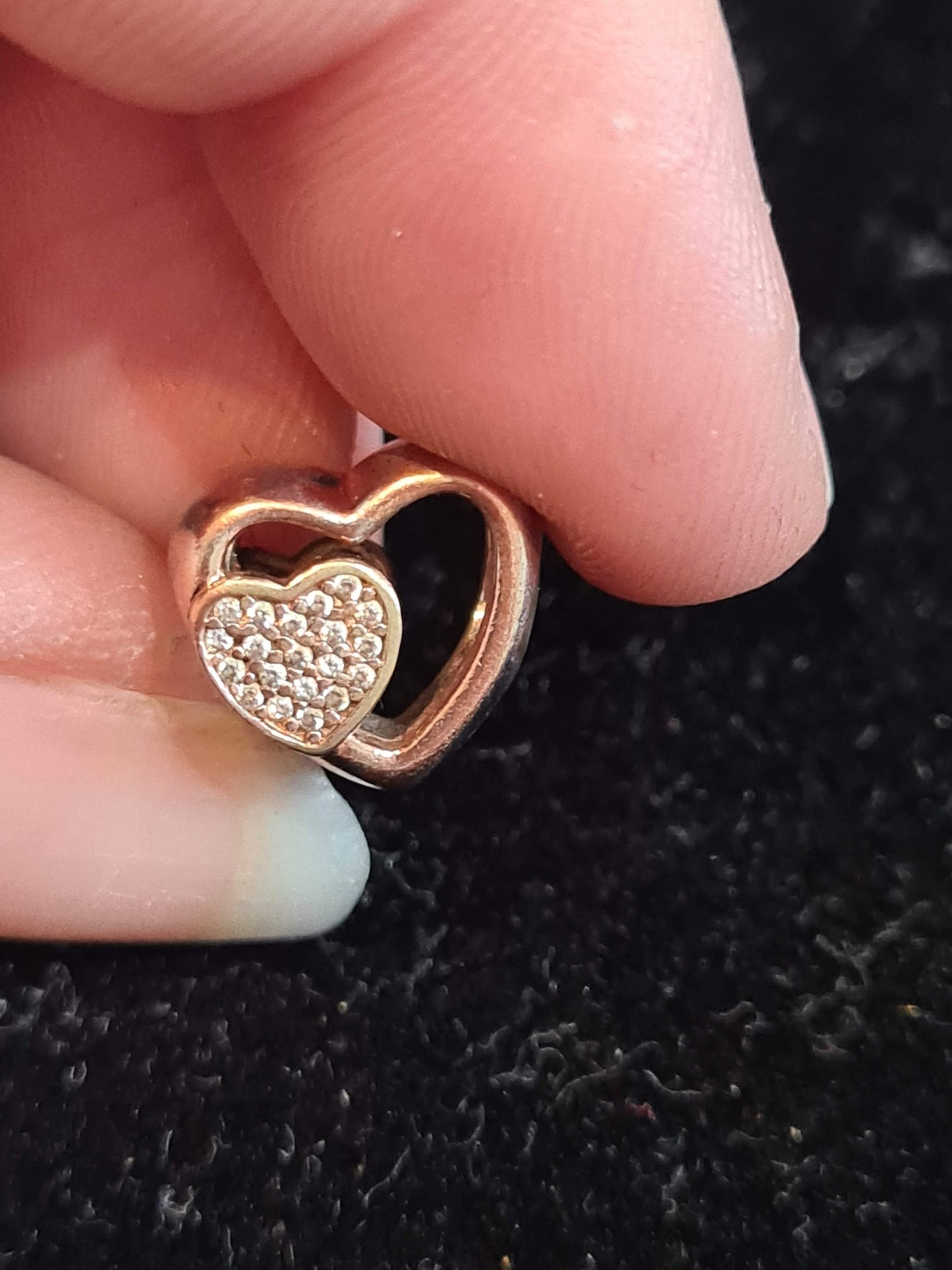 Genuine Pandora  Rose Gold Heart In a Heart Pave Open Work Charm