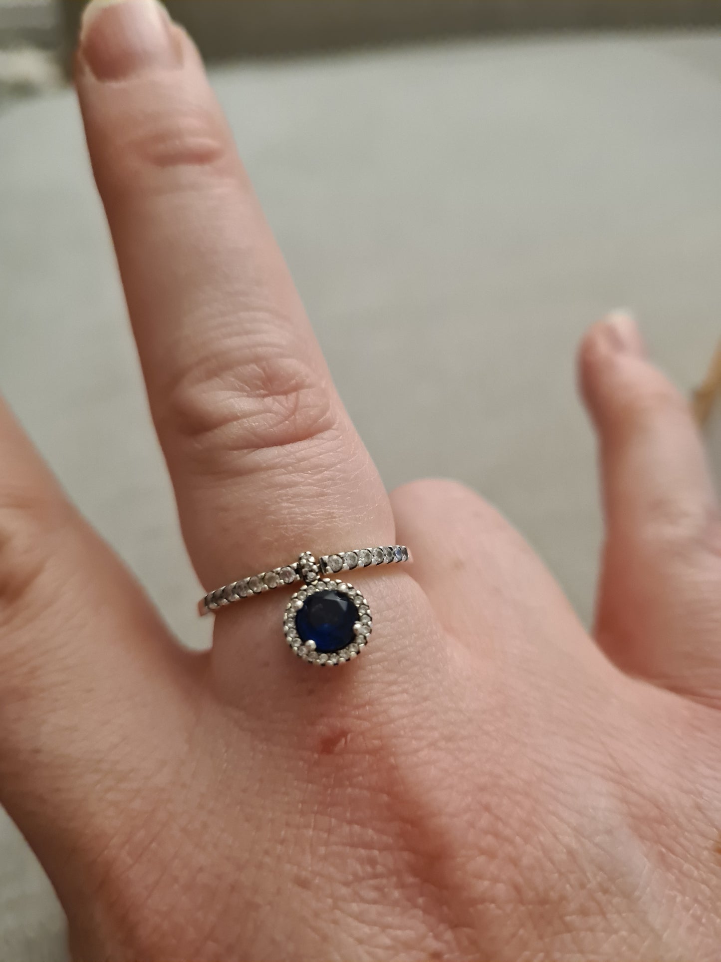 Genuine Pandora Blue Pave Droplet Ring Size 58