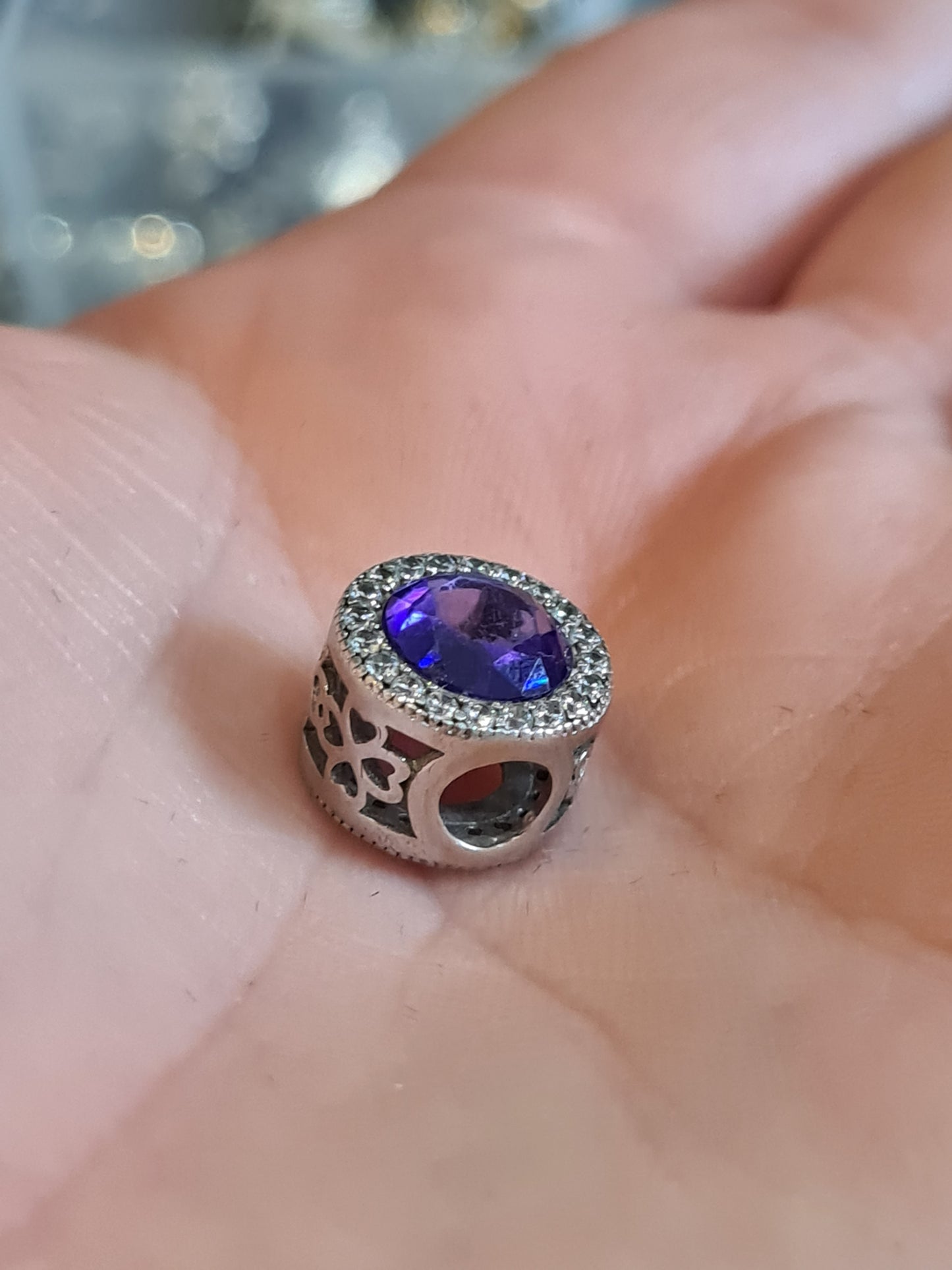 Genuine Chamilia Purple Stone Charm with Clear Stones Defect