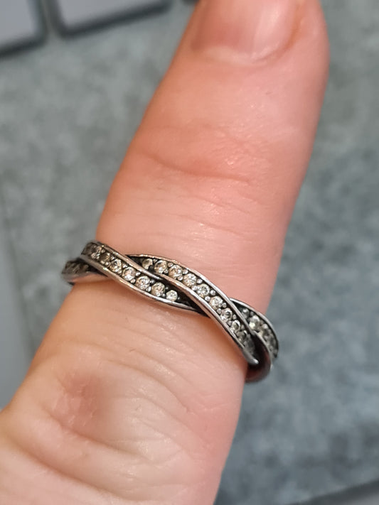 Genuine Pandora Twist Pave Clear Stone Ring Size 50