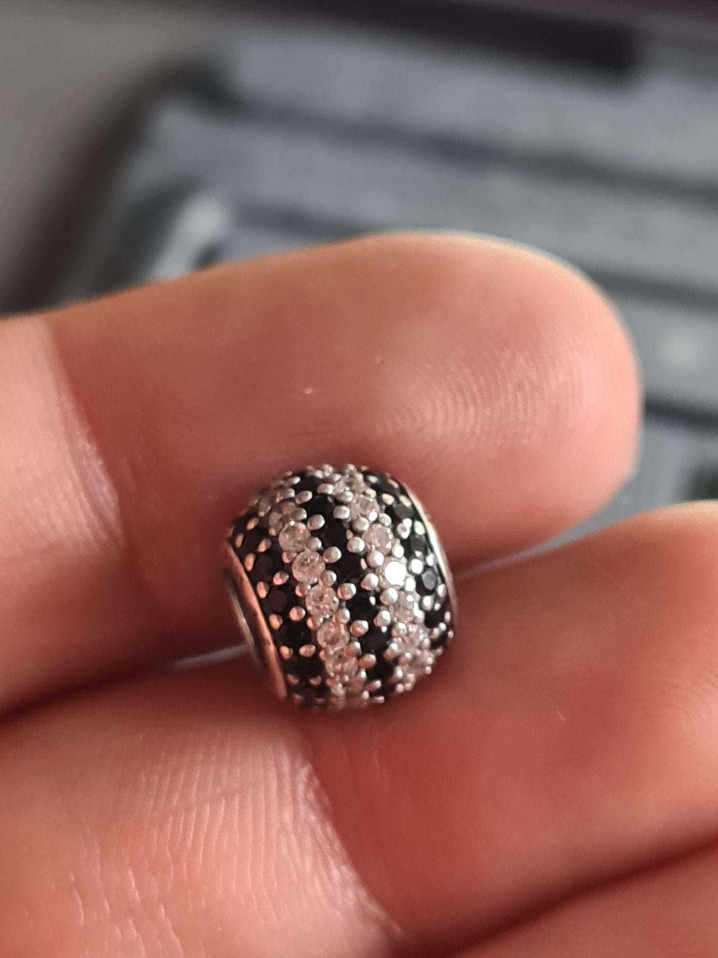 Genuine Pandora Black And White Stiped CZ Pave Sparkle Ball Charm