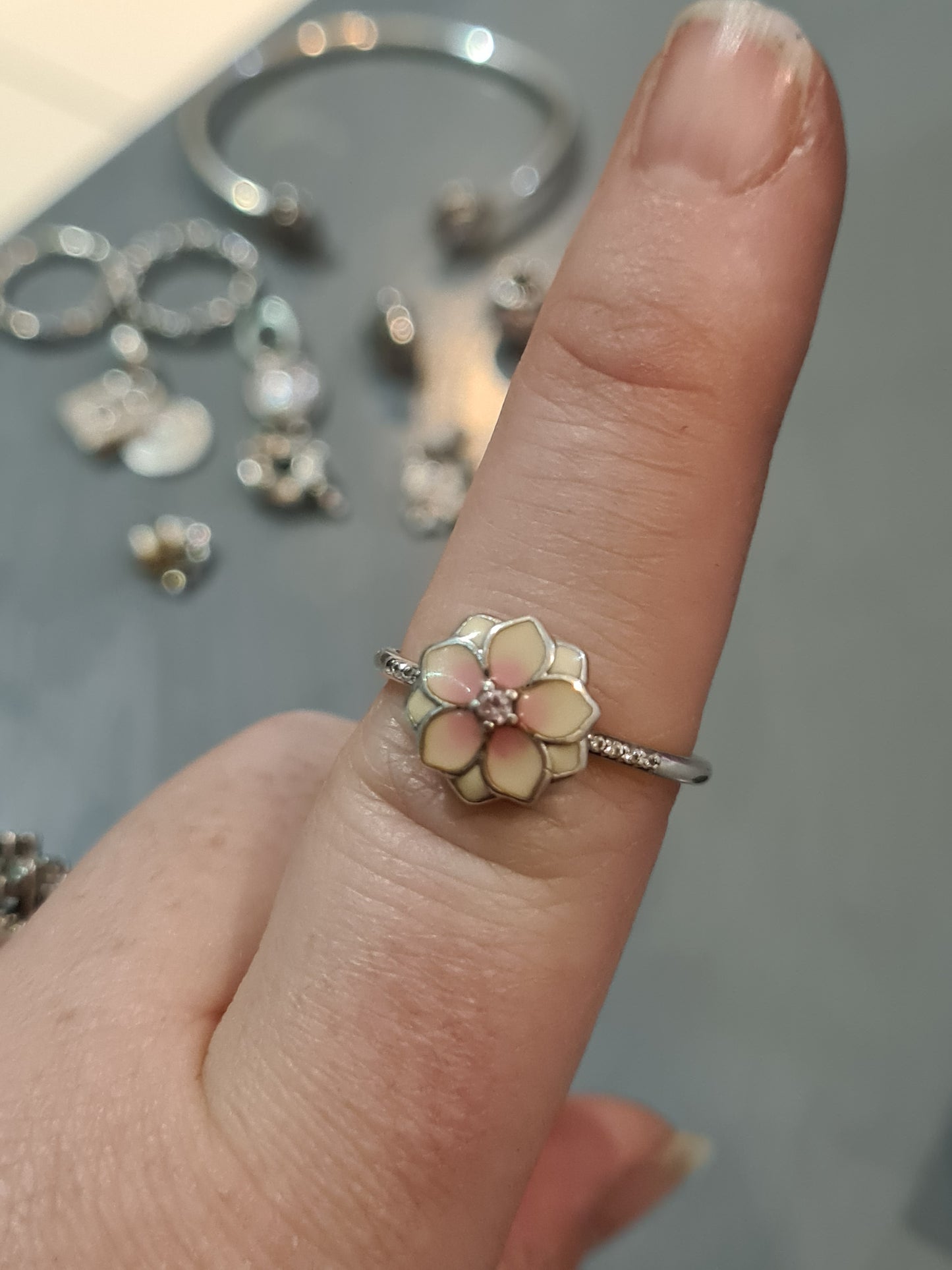 Genuine Pandora Blooming Magnolia Flower Ring Size 58