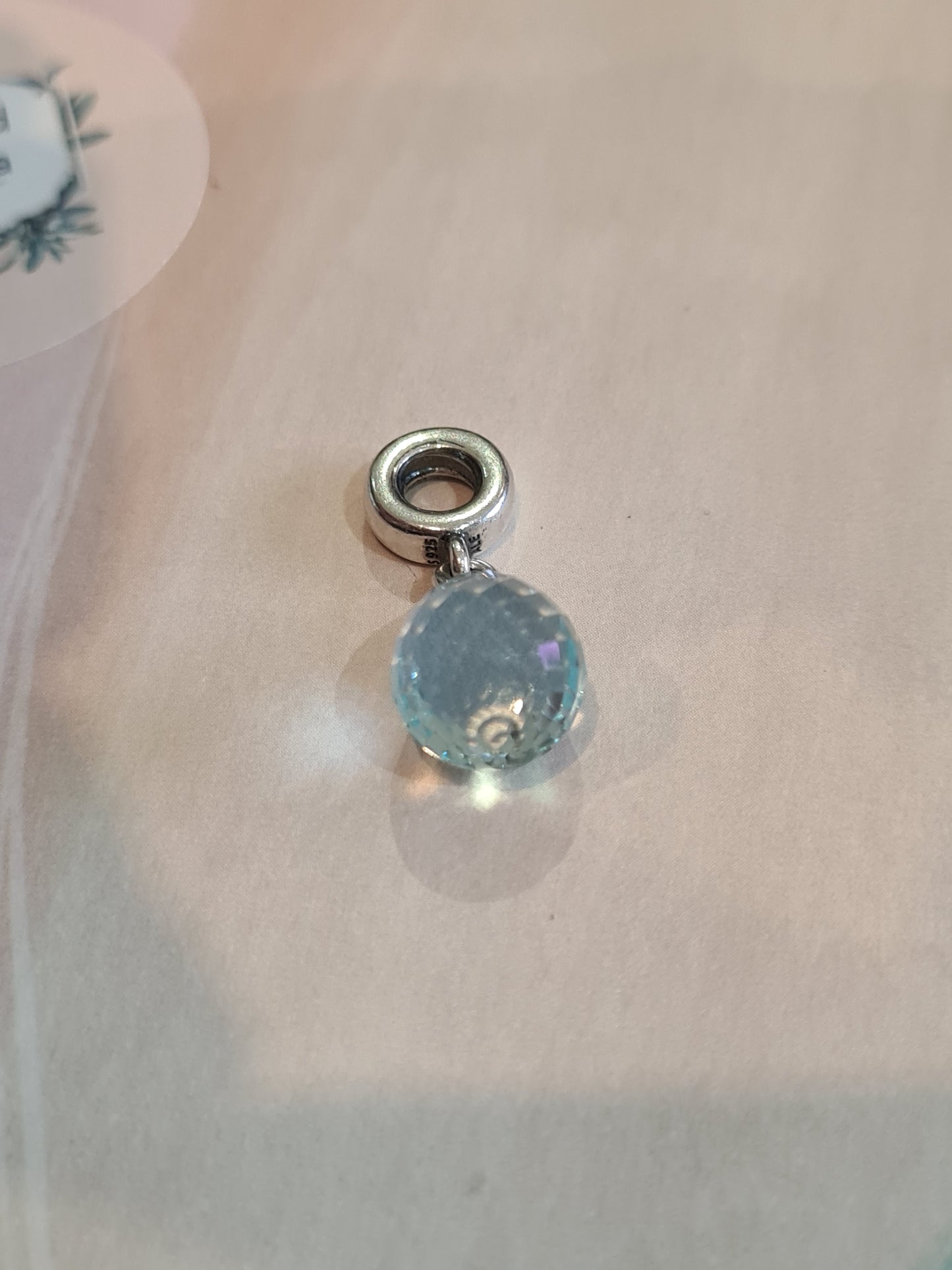 Genuine Pandora Rare Ice Blue Faceted Murano Glass Dangle Charm