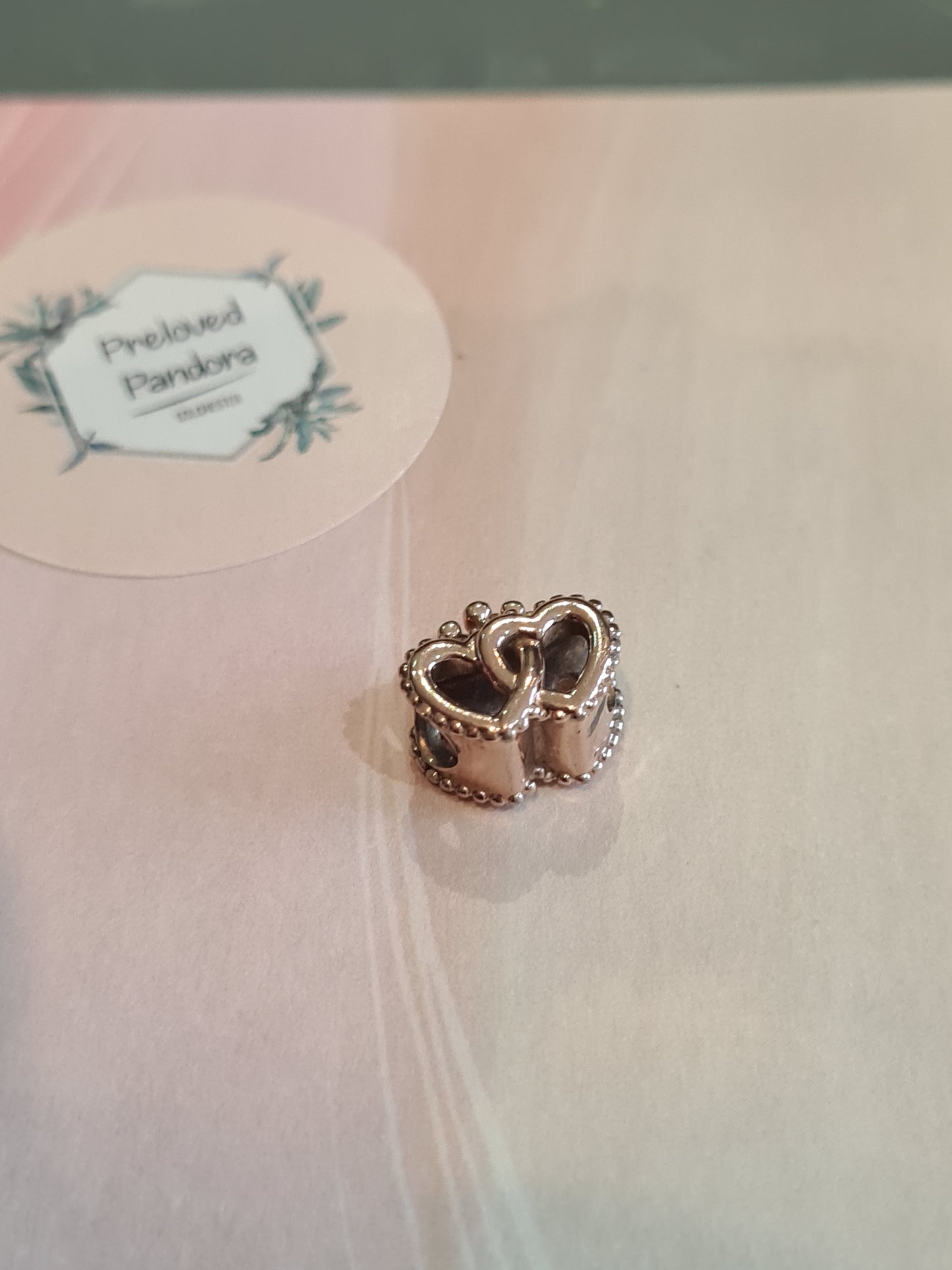 Genuine Pandora Rose Gold Double Heart Charm With Crown