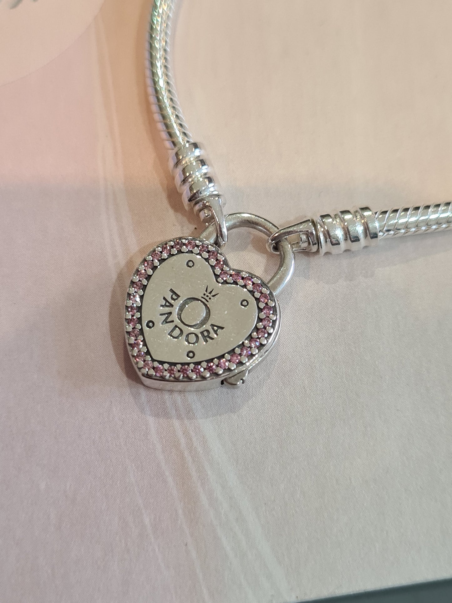Genuine Pandora Pink Pave Heart Padlock Clasp 19cm Chain