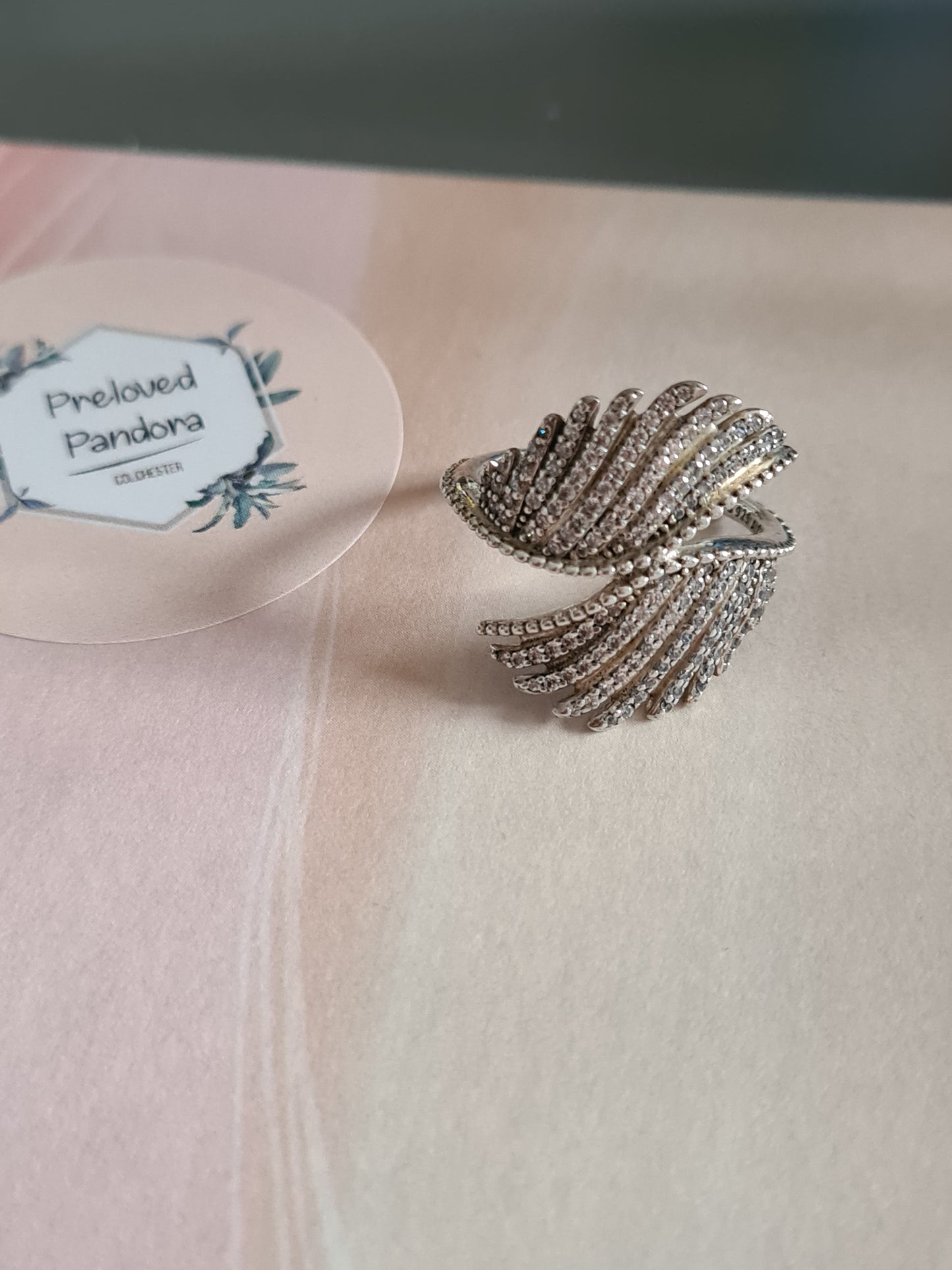Genuine Pandora Angel Wing Pave Feather Ring Size 58