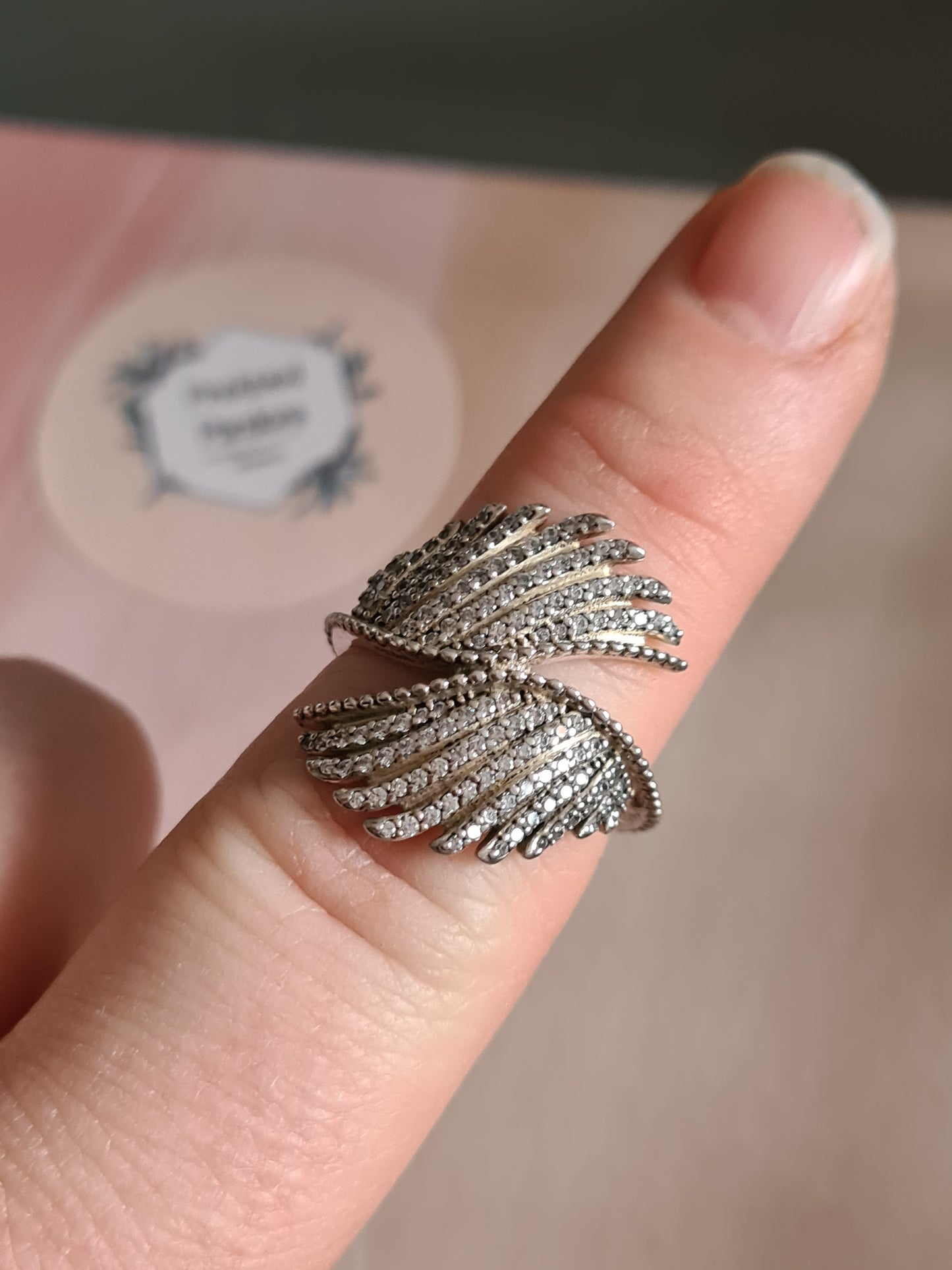 Genuine Pandora Angel Wing Pave Feather Ring Size 58
