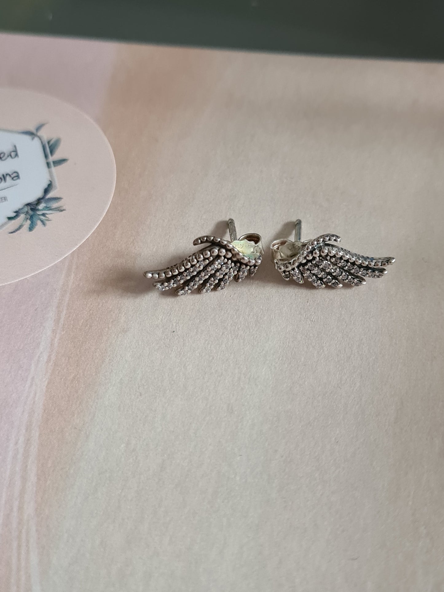 Genuine Pandora Angel Wing Feather Pave Earrings