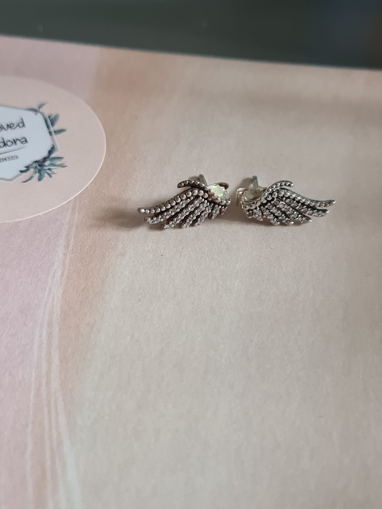 Genuine Pandora Angel Wing Feather Pave Earrings