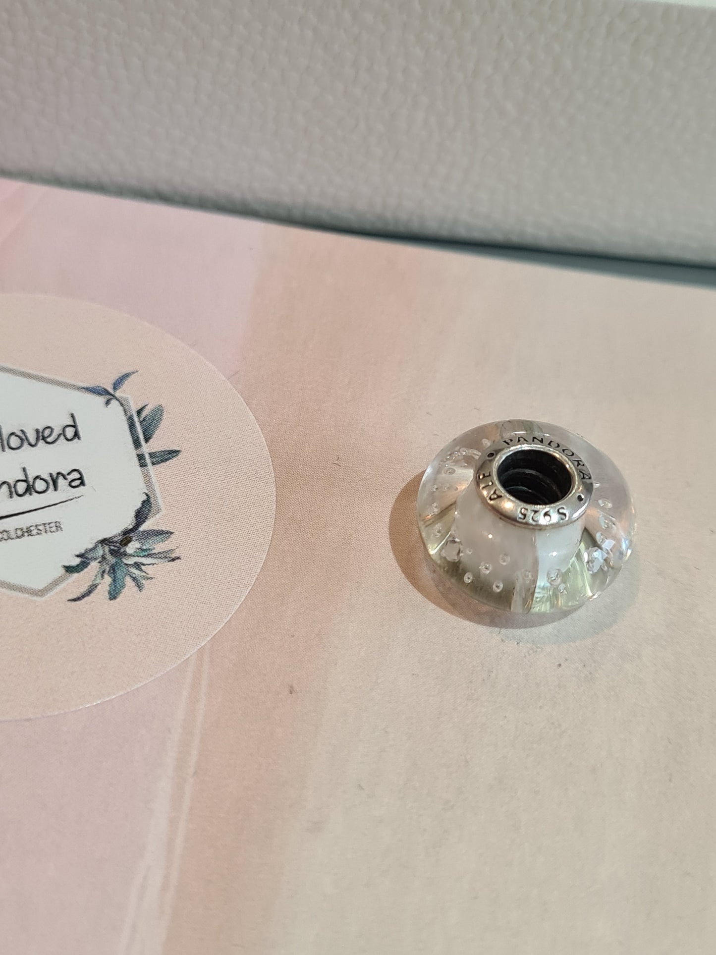Genuine Pandora White Fizzle Murano Charm