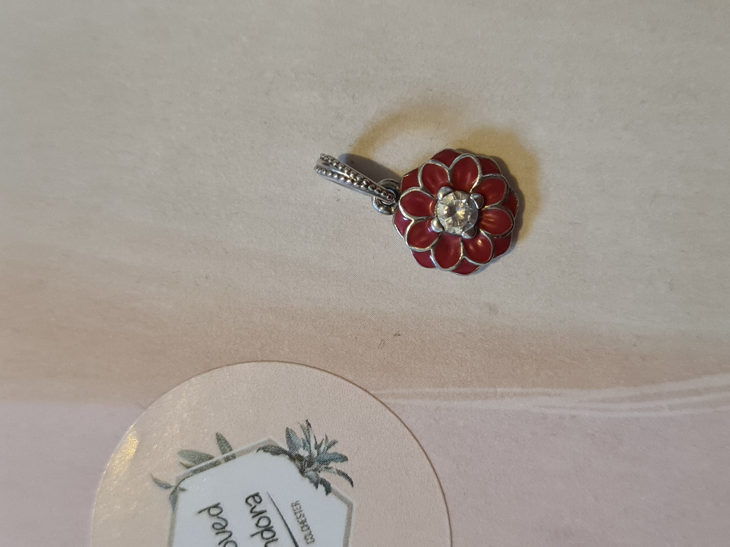 Genuine Pandora Red Enamel Flower Pendant