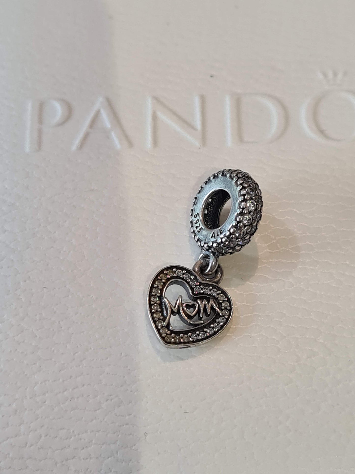 Genuine Pandora Pave Sparkle Mother Mum Dangle Love Heart Charm
