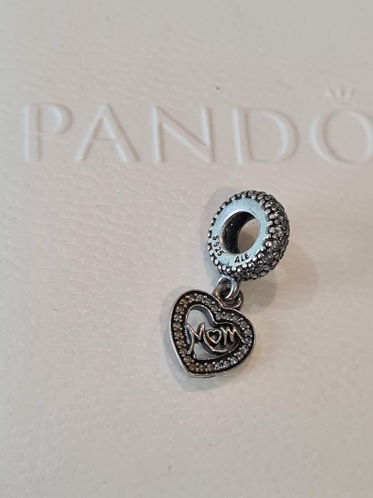 Genuine Pandora Pave Sparkle Mother Mum Dangle Love Heart Charm