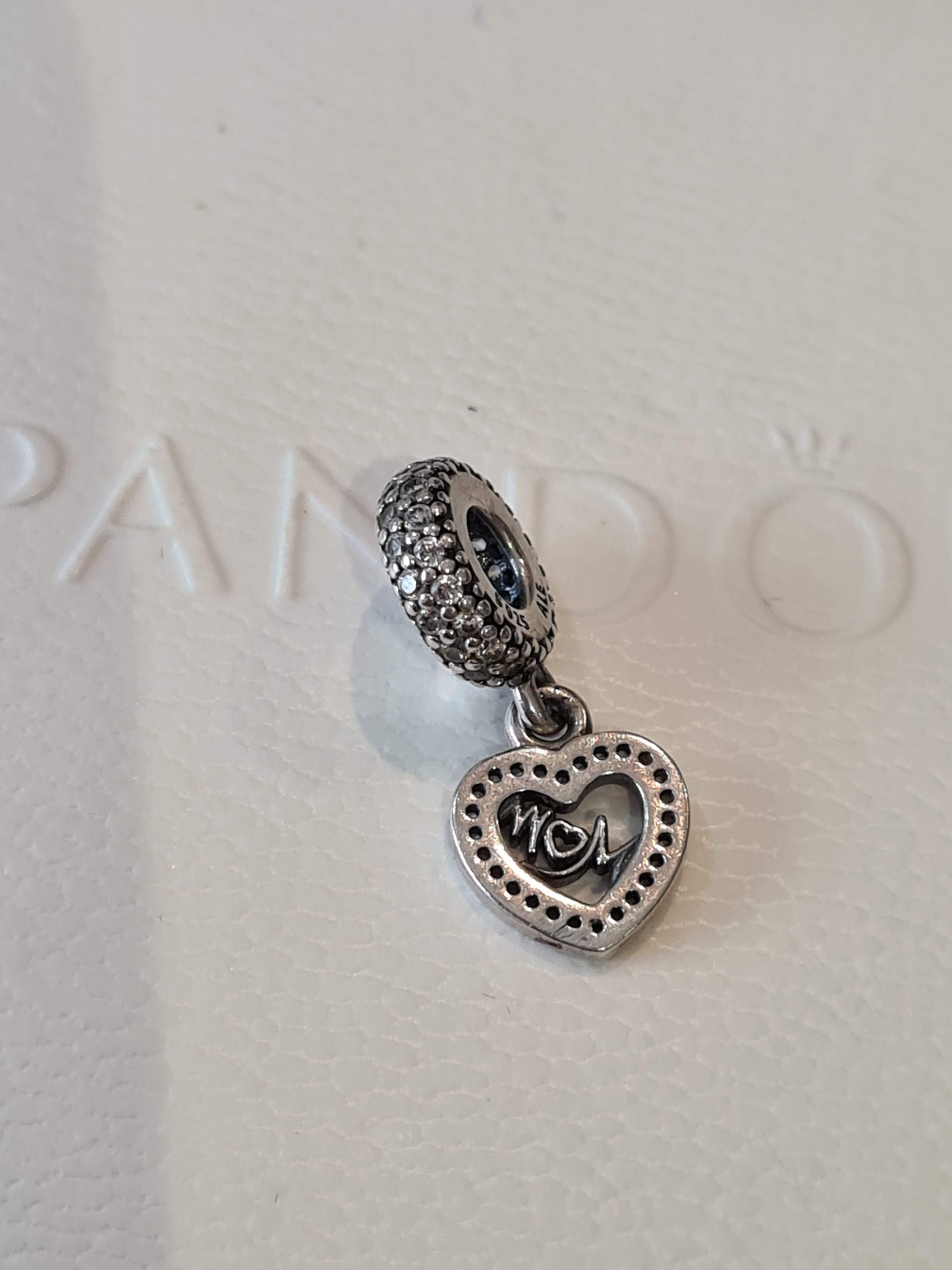 Genuine Pandora Pave Sparkle Mother Mum Dangle Love Heart Charm