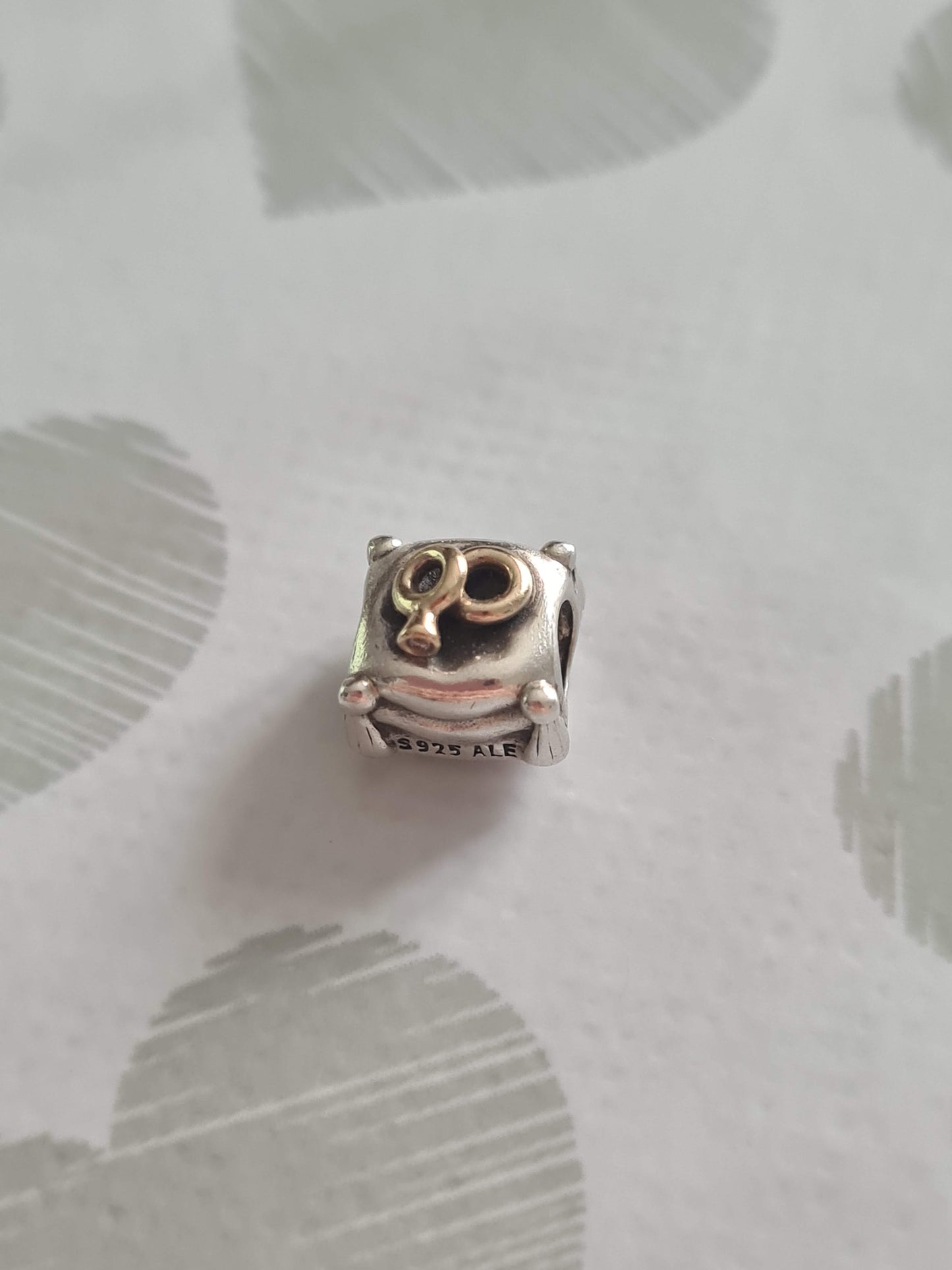 Genuine Pandora Engagement Wedding Rings With Small Diamond On a Pillow Two Tone