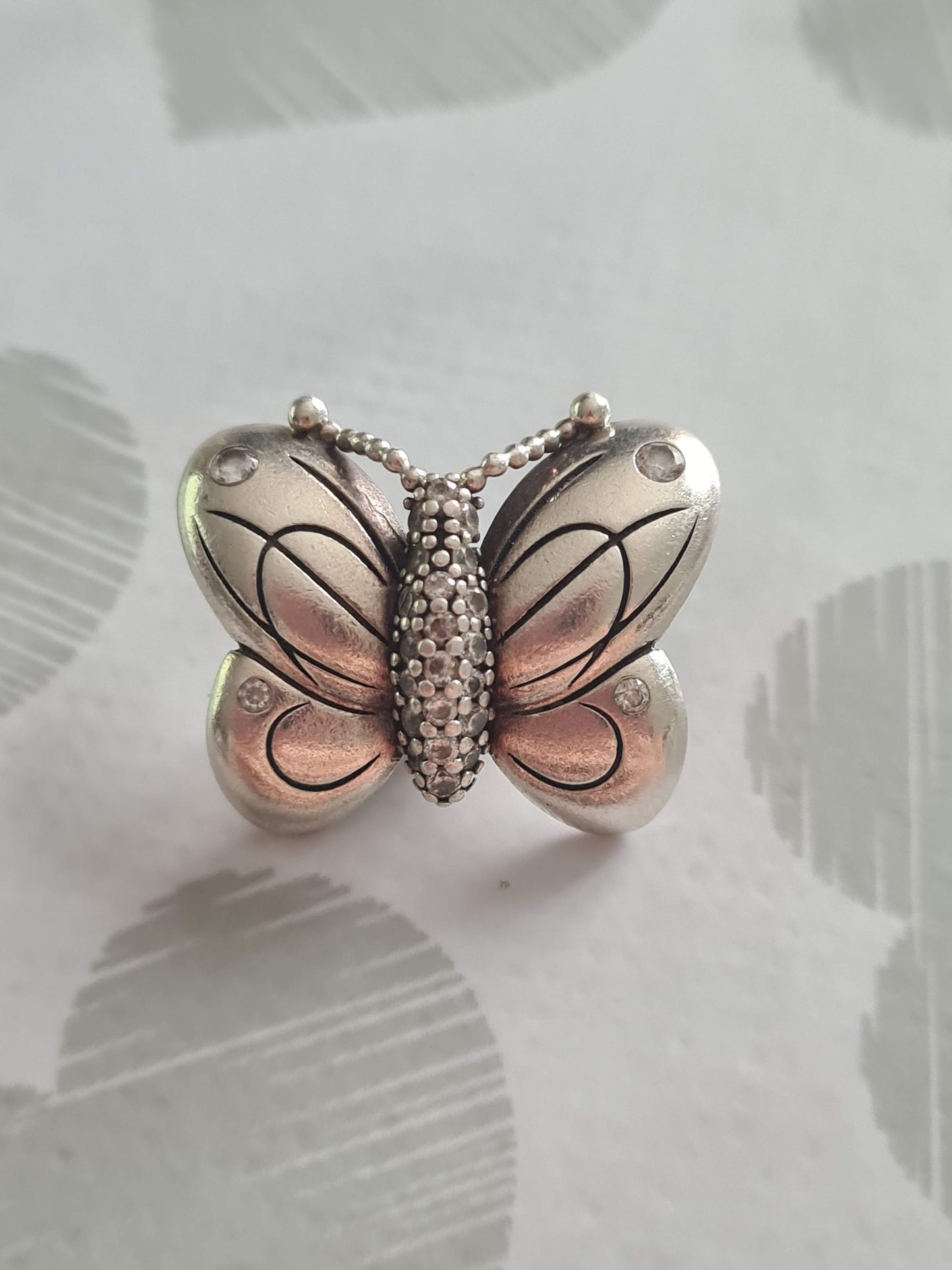 Genuine Pandora Large Pave Clear Stone Butterfly Pendant/ Silver Charm