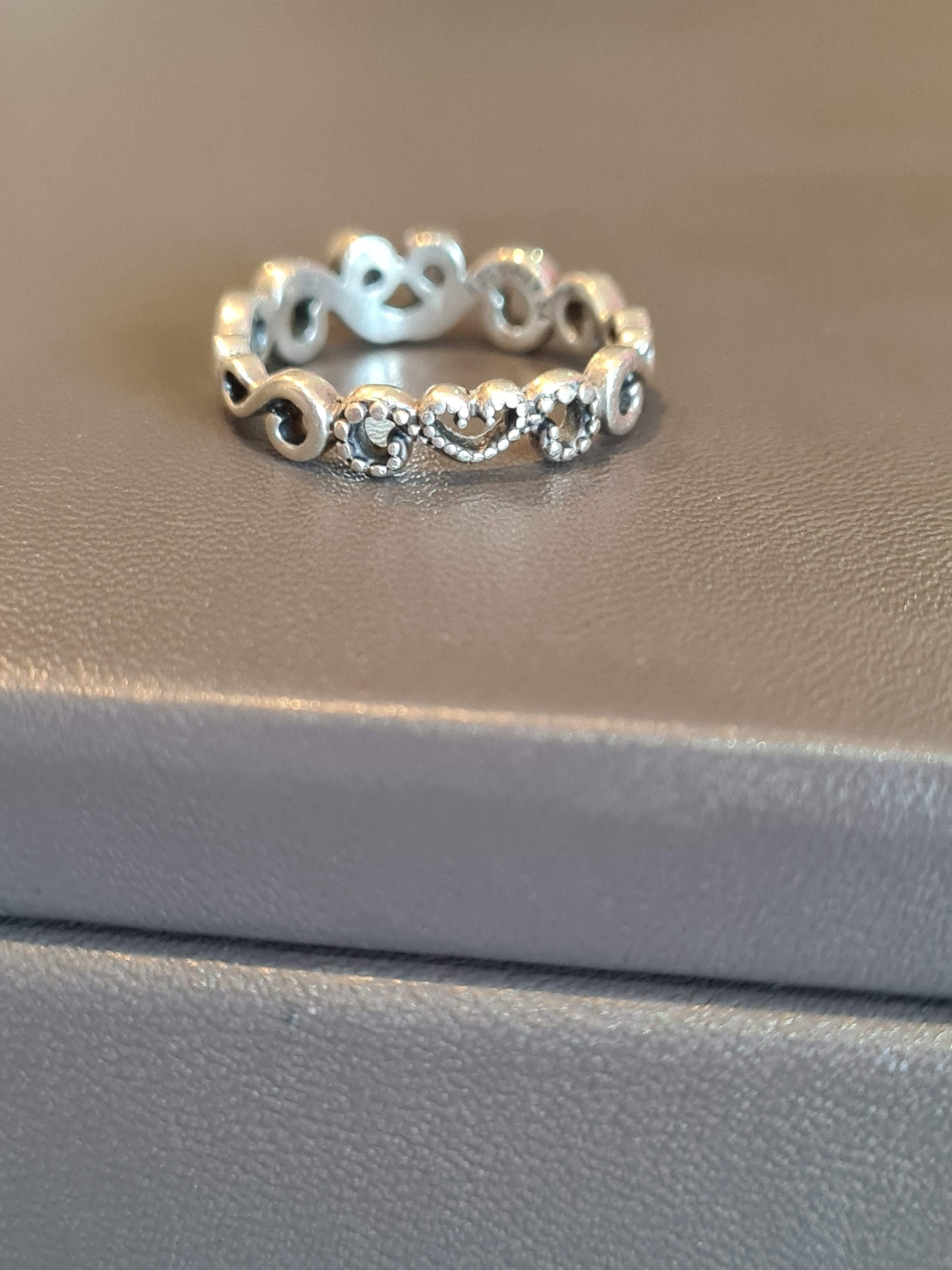 Genuine Pandora Beaded Heart Swirl Pave Openwork Ring 56