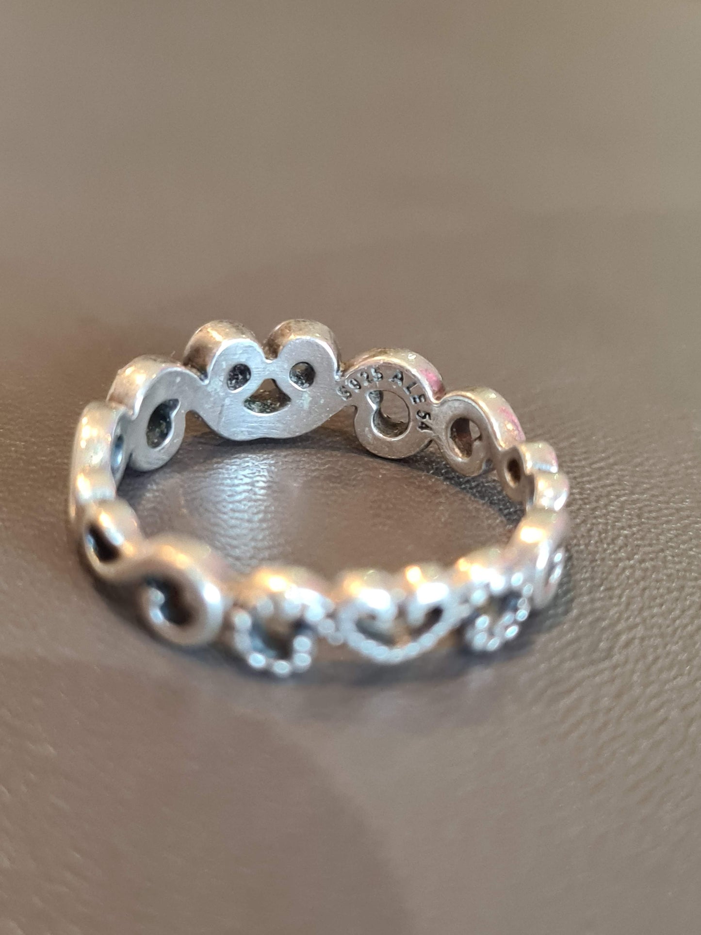 Genuine Pandora Beaded Heart Swirl Pave Openwork Ring 56