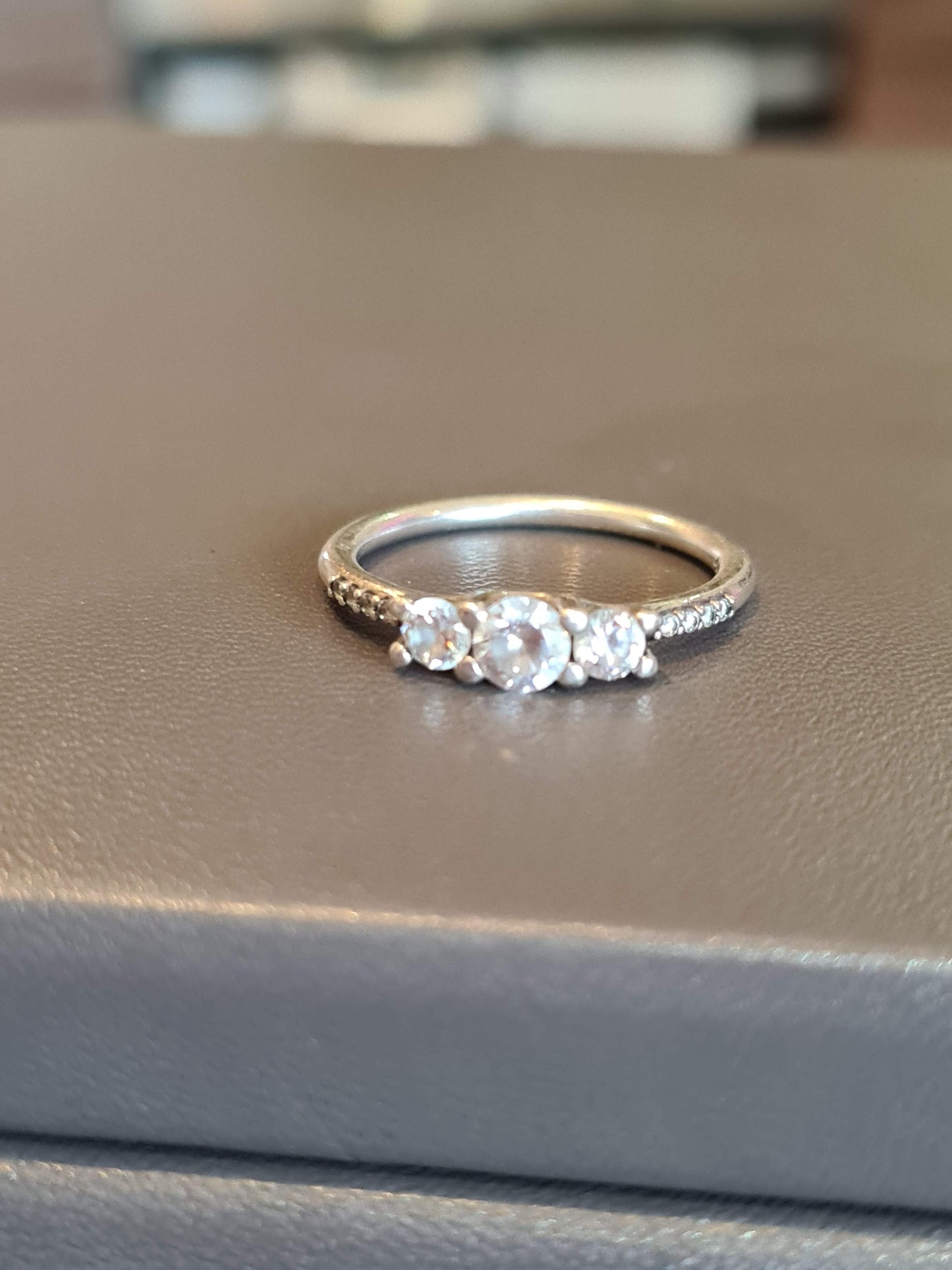 Genuine Pandora Silver Three Stone Ring in Size 56