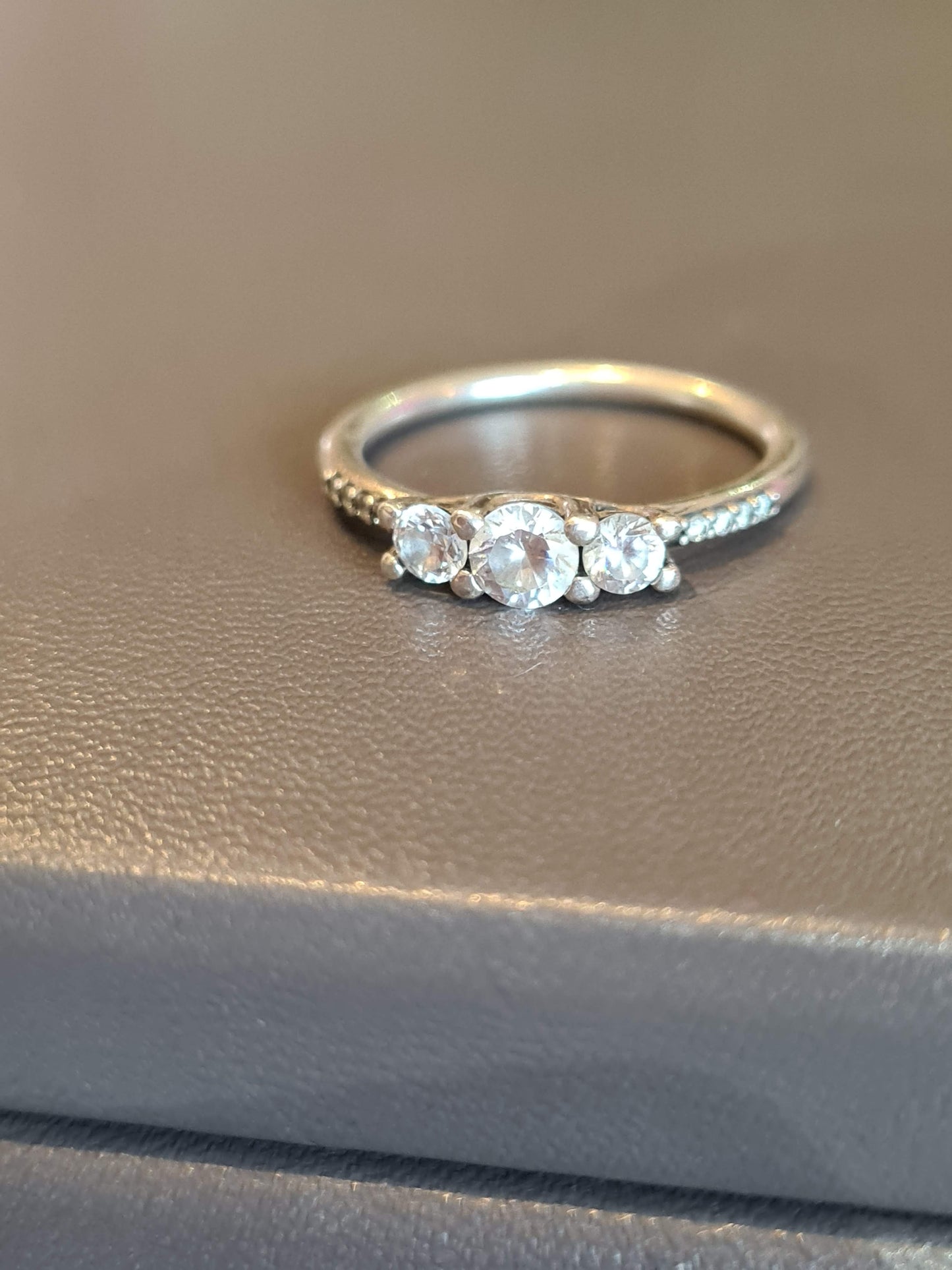 Genuine Pandora Silver Three Stone Ring in Size 56