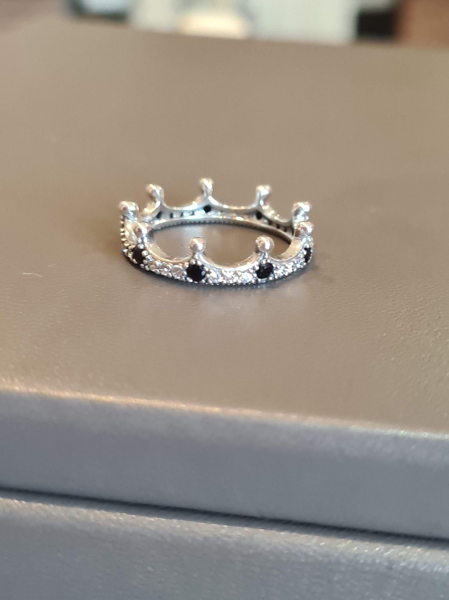 Genuine Pandora Pave Spiky Crown Princess Edgy Ring With Black CZ