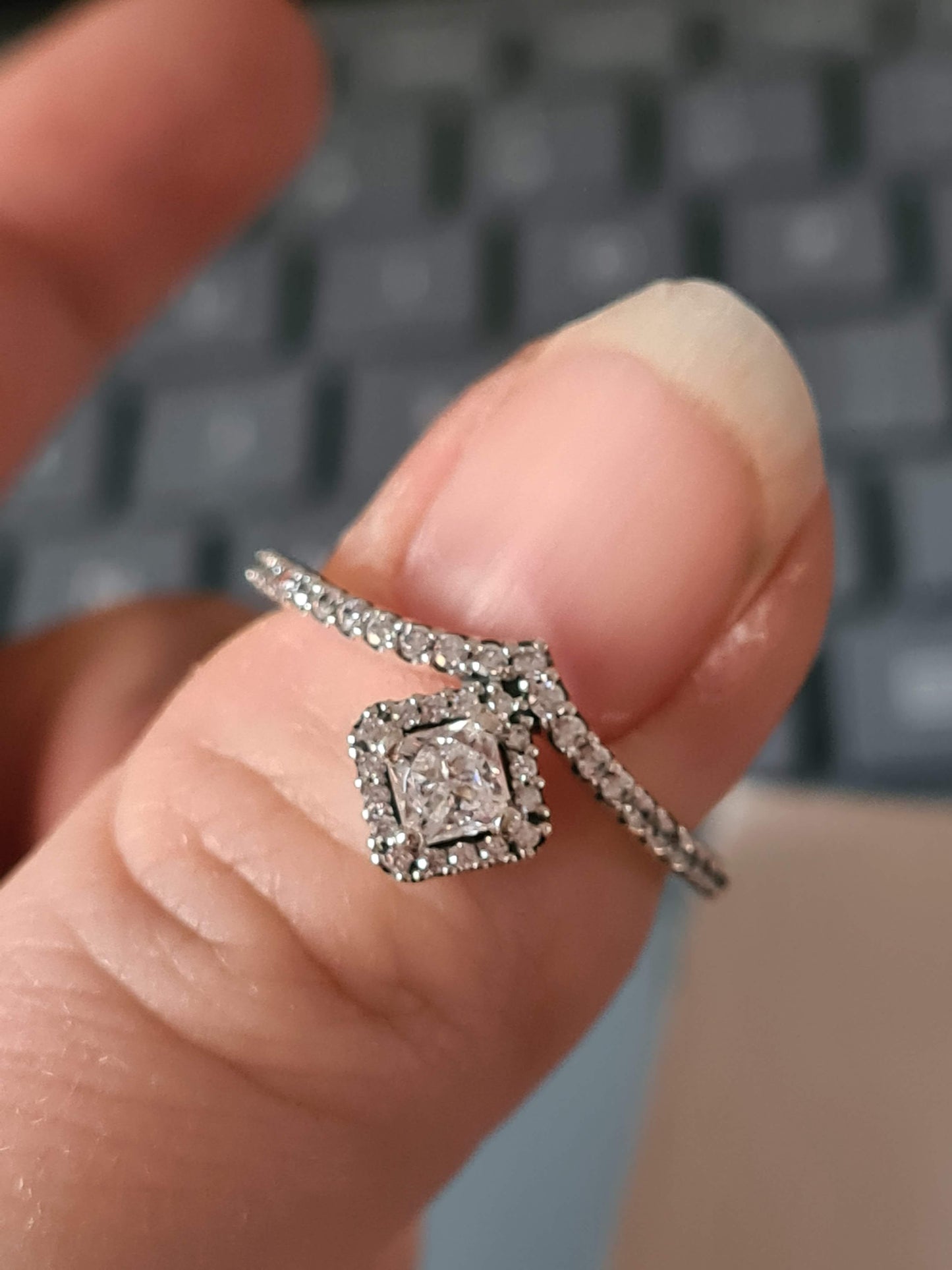 Genuine Pandora Pave Diamond Wishbone Ring Size 56