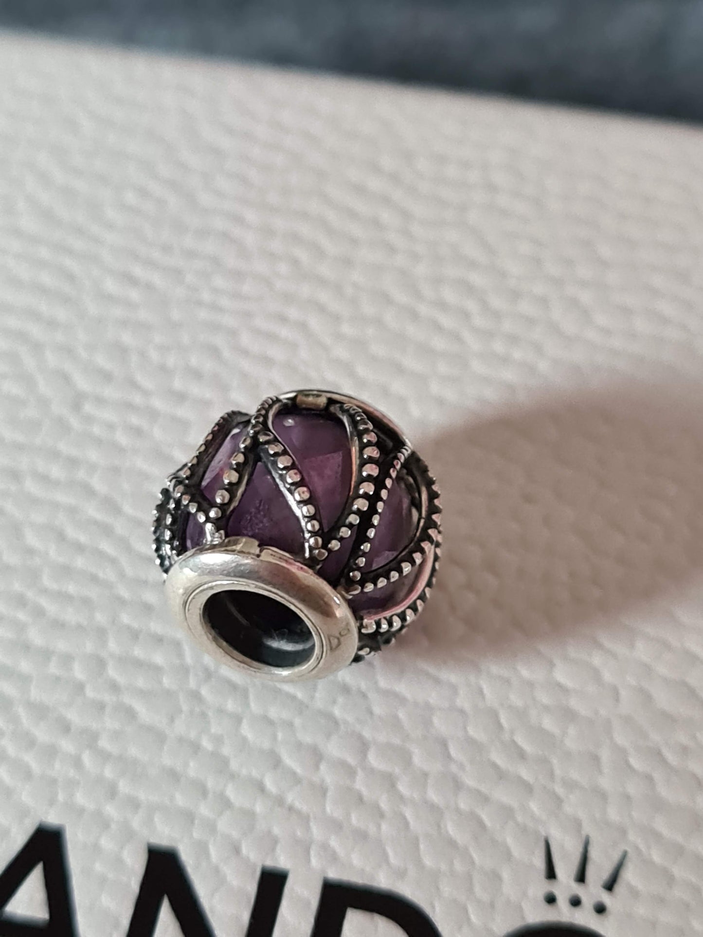 Genuine Pandora Intertwined Purple Glass Leaf Beaded Silver Charm