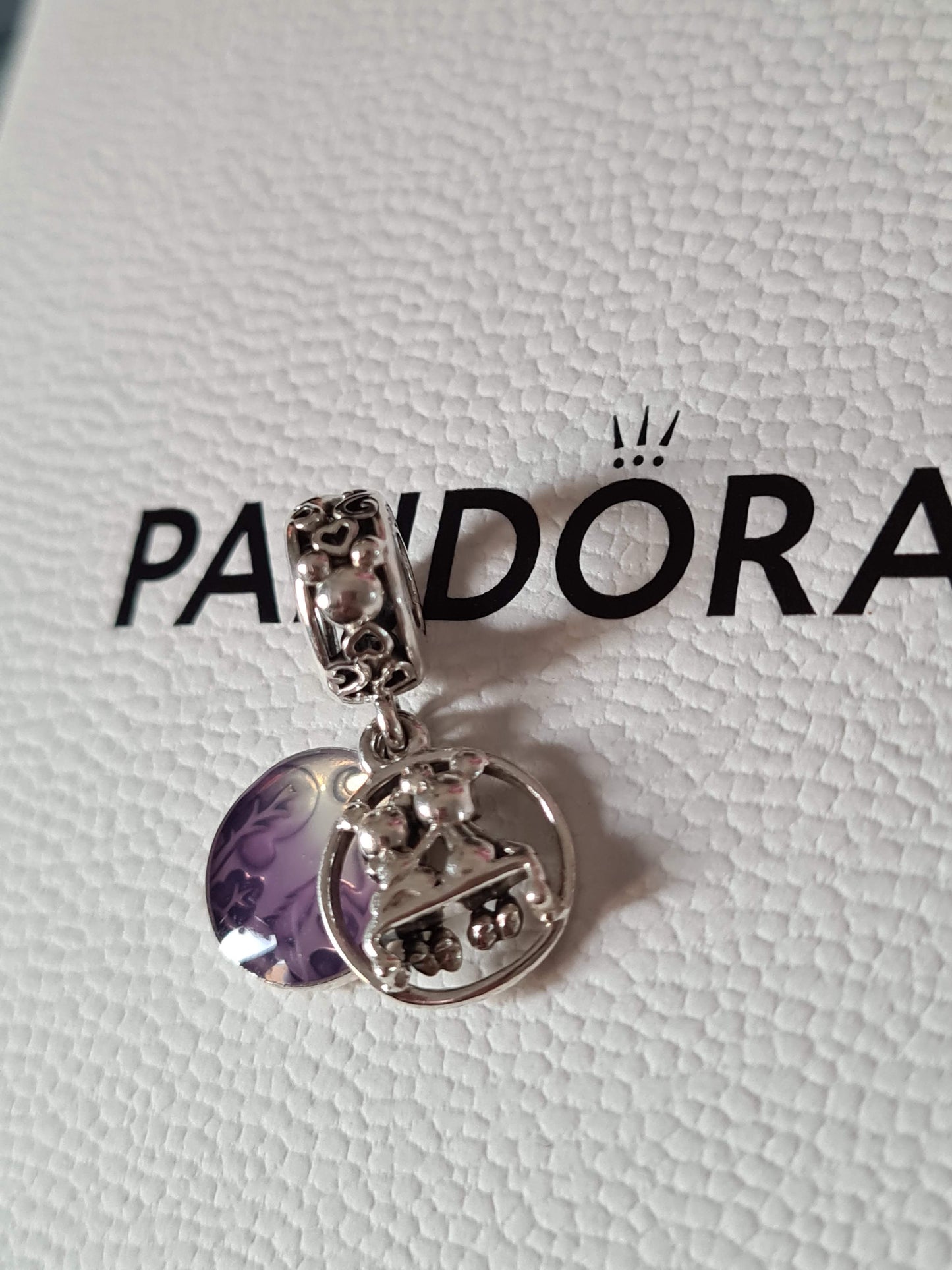 Genuine Pandora Disney Minnie and Mickey Mouse Enamel Purple Happily Ever After Dangle BEAUTIFUL Charm