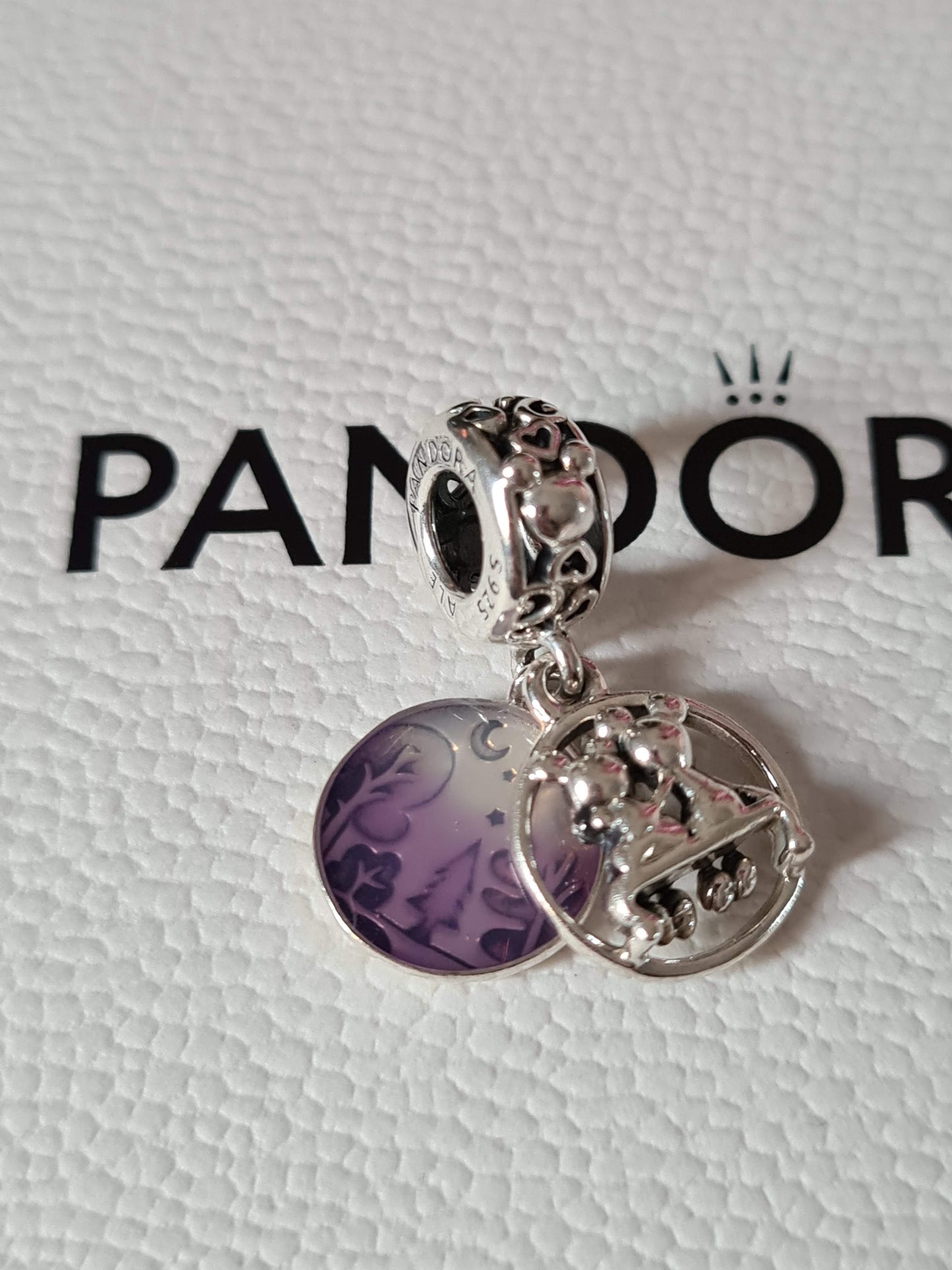 Genuine Pandora Disney Minnie and Mickey Mouse Enamel Purple Happily Ever After Dangle BEAUTIFUL Charm