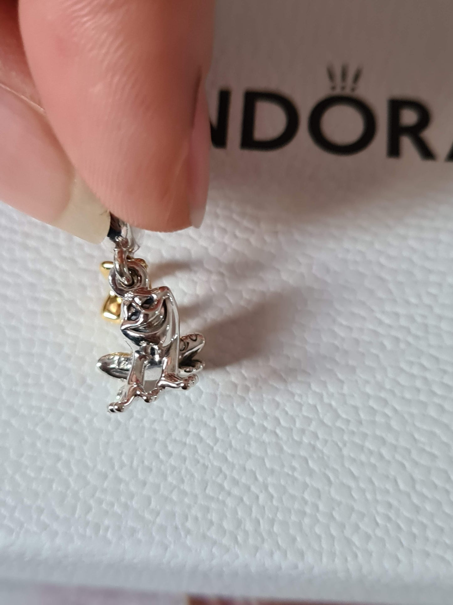 Genuine Pandora Disney Princess and the Frog Two Tone Crown CZ Shine Dangle Charm