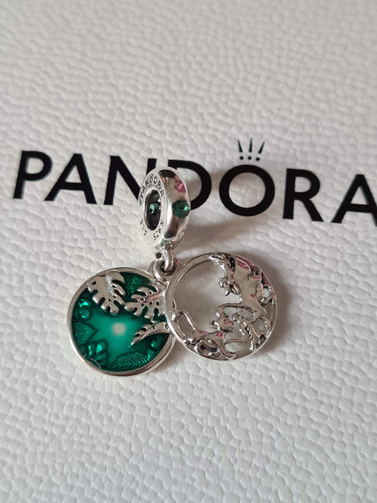 Genuine Pandora Disney Lion King Timon and Pumbaa and Simba Green Enamel Dangle Charm