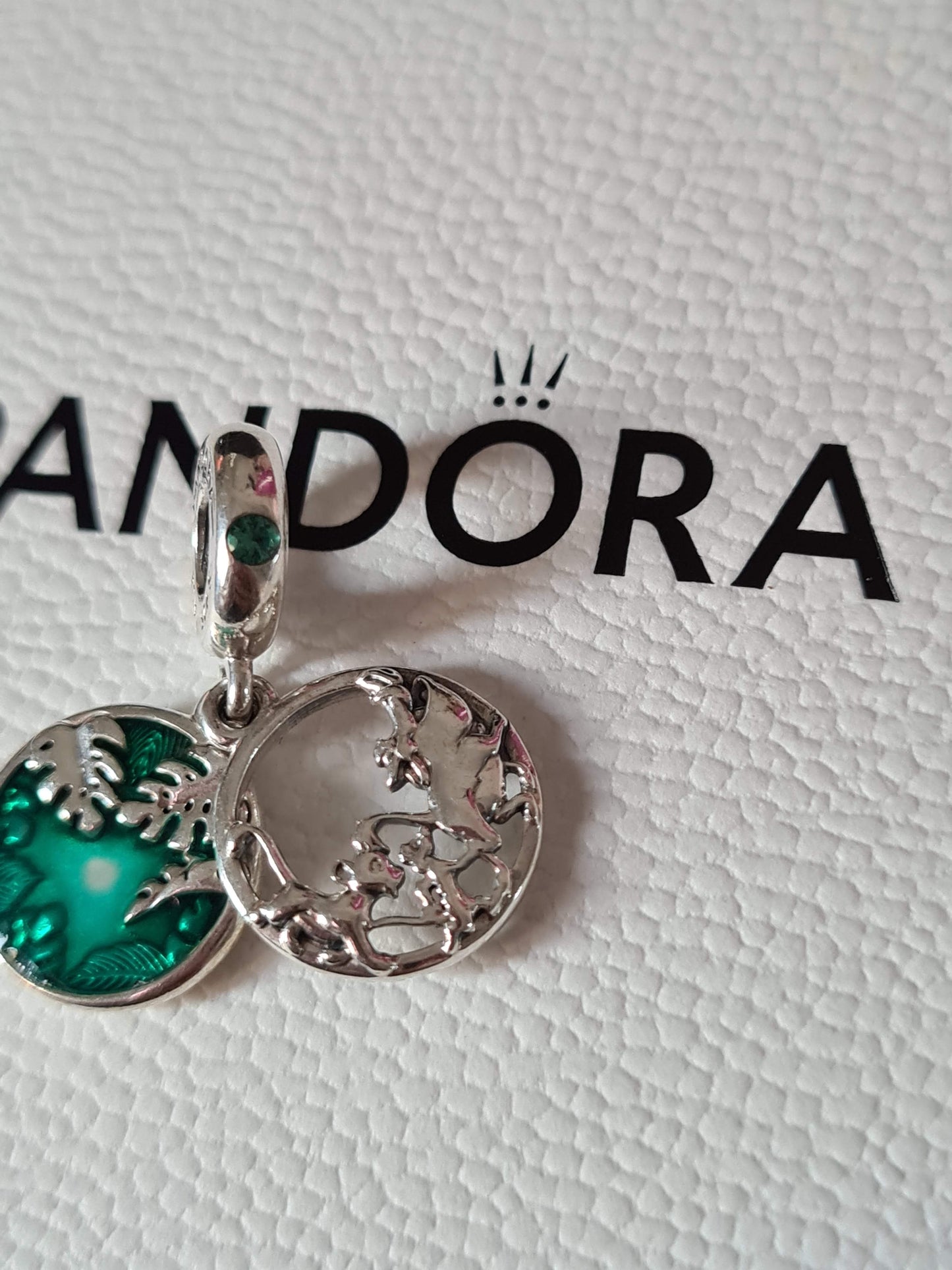 Genuine Pandora Disney Lion King Timon and Pumbaa and Simba Green Enamel Dangle BEAUTIFUL Charm