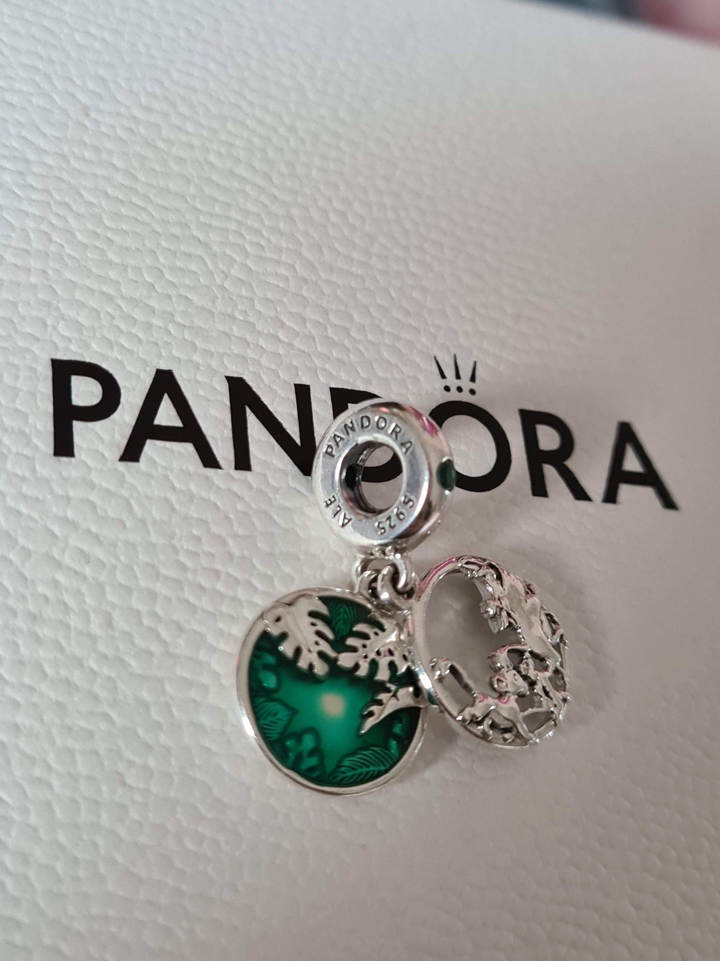 Genuine Pandora Disney Lion King Timon and Pumbaa and Simba Green Enamel Dangle BEAUTIFUL Charm