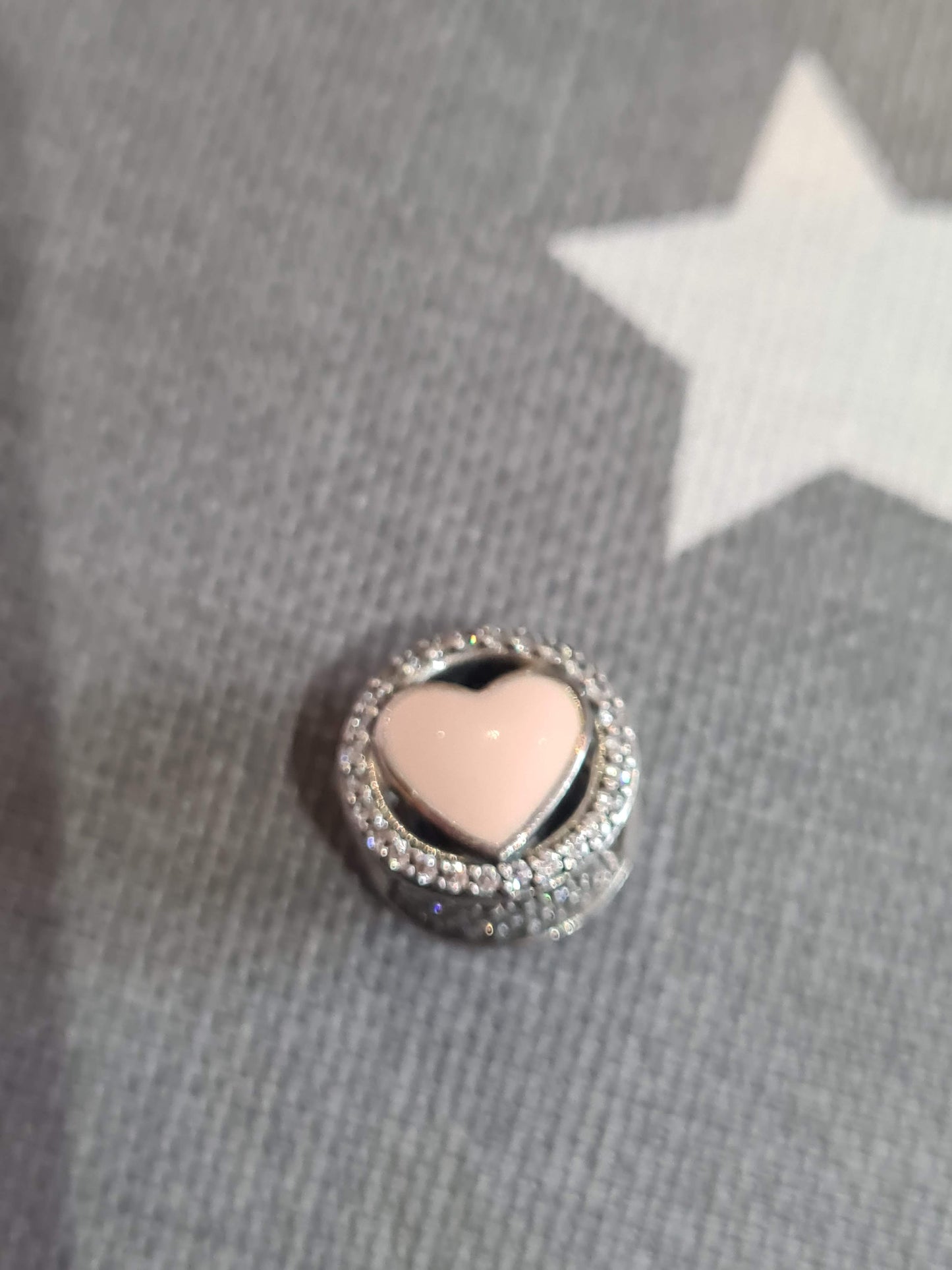Genuine Pandora Enamel Pink Heart Openwork Pave Clear Stones Charm