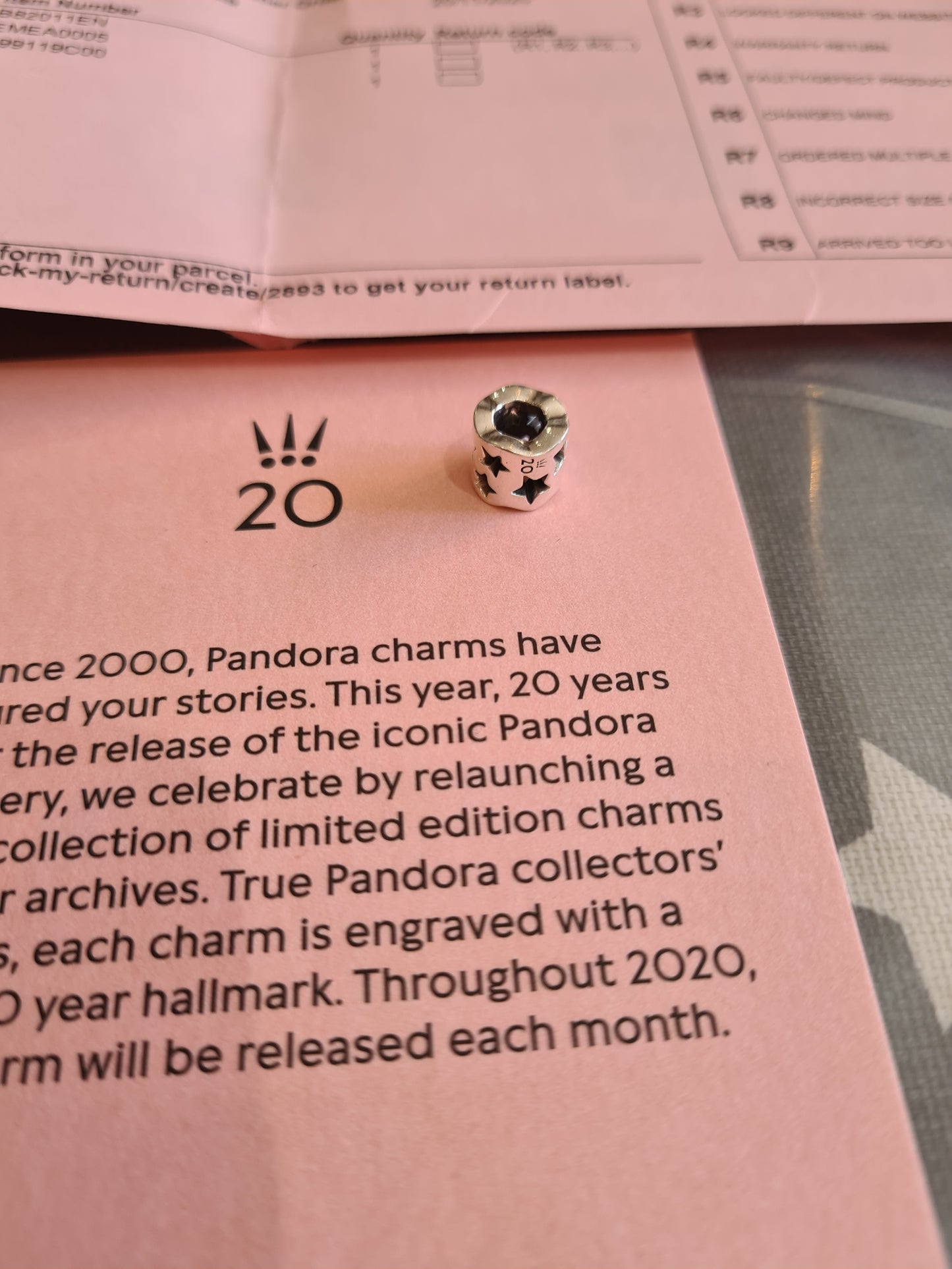 Genuine Pandora 20th Anniversary Cut out Star Barrel With Certificate No.11 November