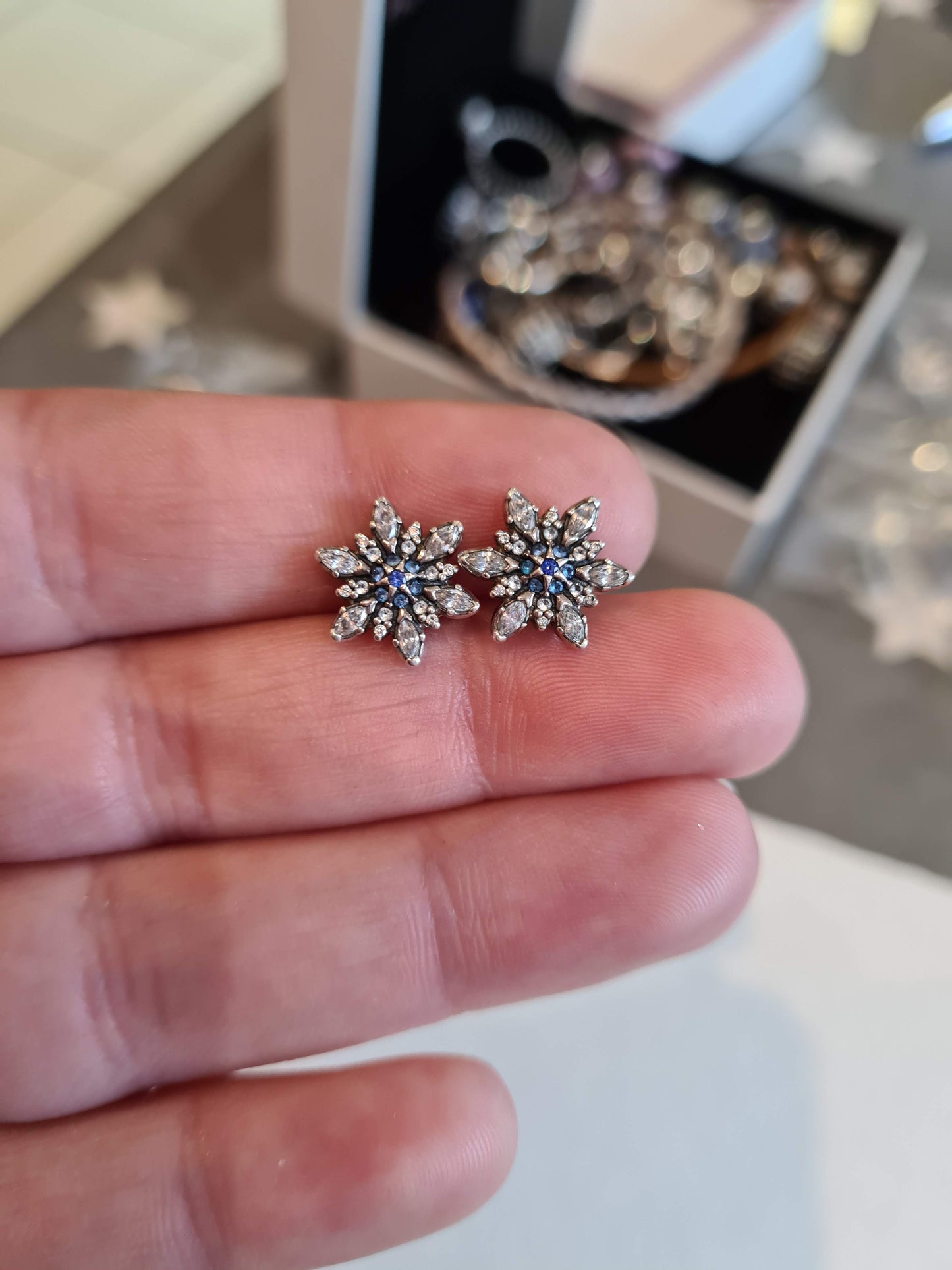 Genuine Pandora Pave Snowflake Winter With Blue Stones Earrings