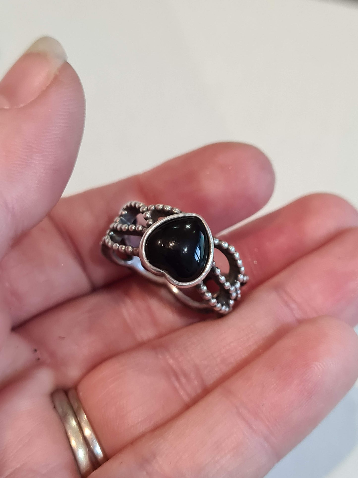 Genuine Pandora Black Stone Ring MI AMOR Heart Gothic Statement Size 60