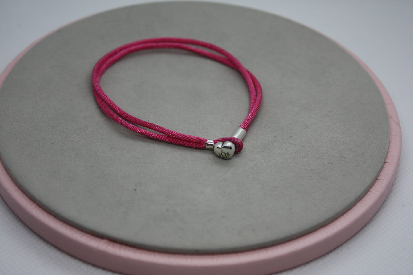 Genuine Pandora Pink Material Bracelet with Silver Heart Securing