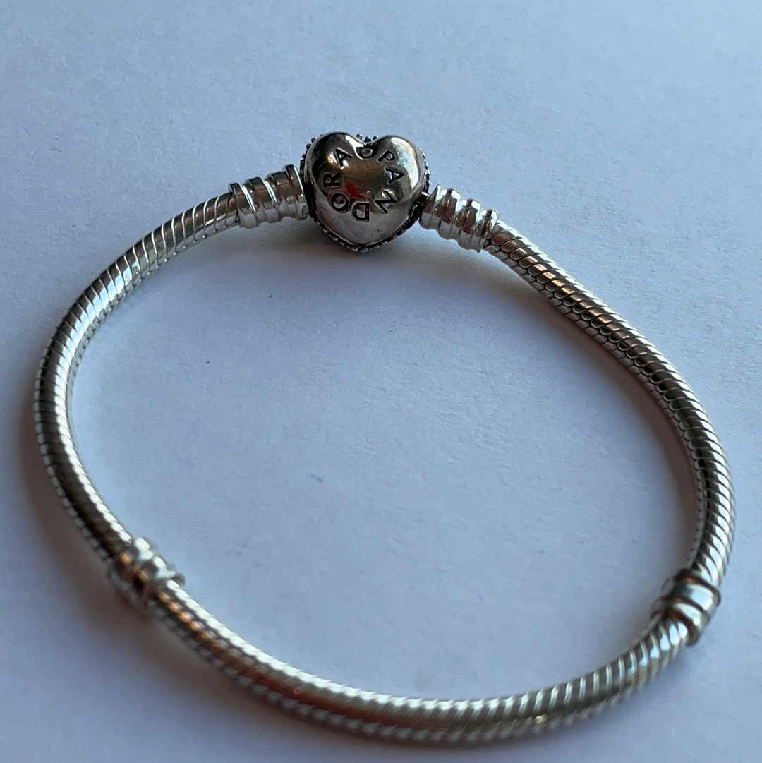 Genuine Pandora Pave Heart Clasp Snake Chain Bracelet VARIOUS SIZES