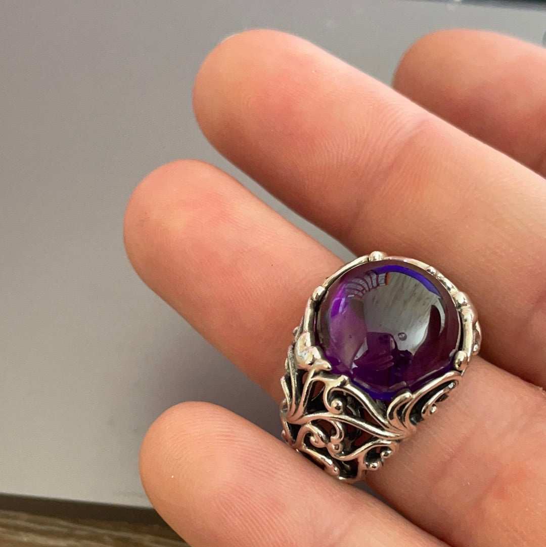 Genuine Pandora Large Massive Purple Cabochon Stone Ring Gothic Statement Size 54