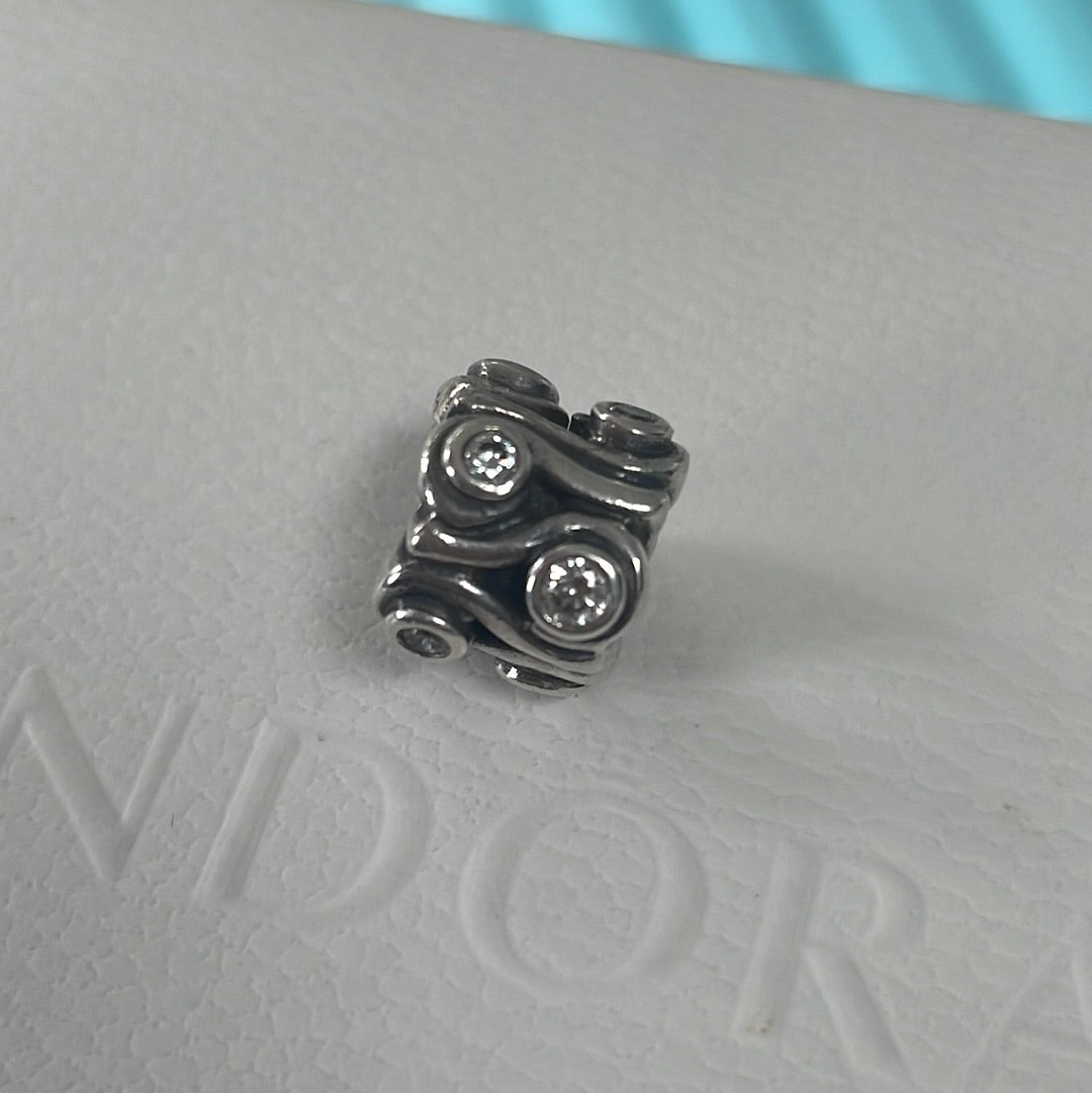 Genuine Pandora Clear Ocean Waves Swirl Bark Abstract Charm