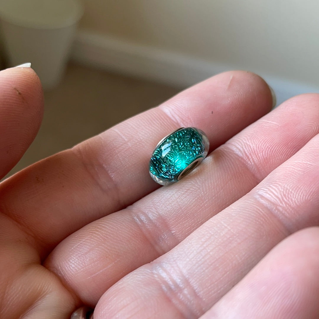 Genuine Chamilia Teal Blue Green Turquoise Sparkle Foil Murano Glass Charm