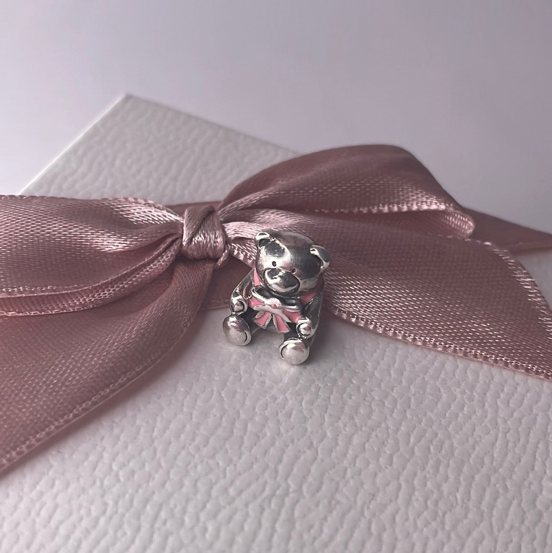 Genuine Pandora Bear with Pink Ribbon Baby Charm