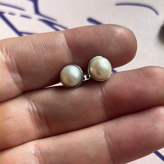 Genuine Pandora Pearl Circle Stud Earrings