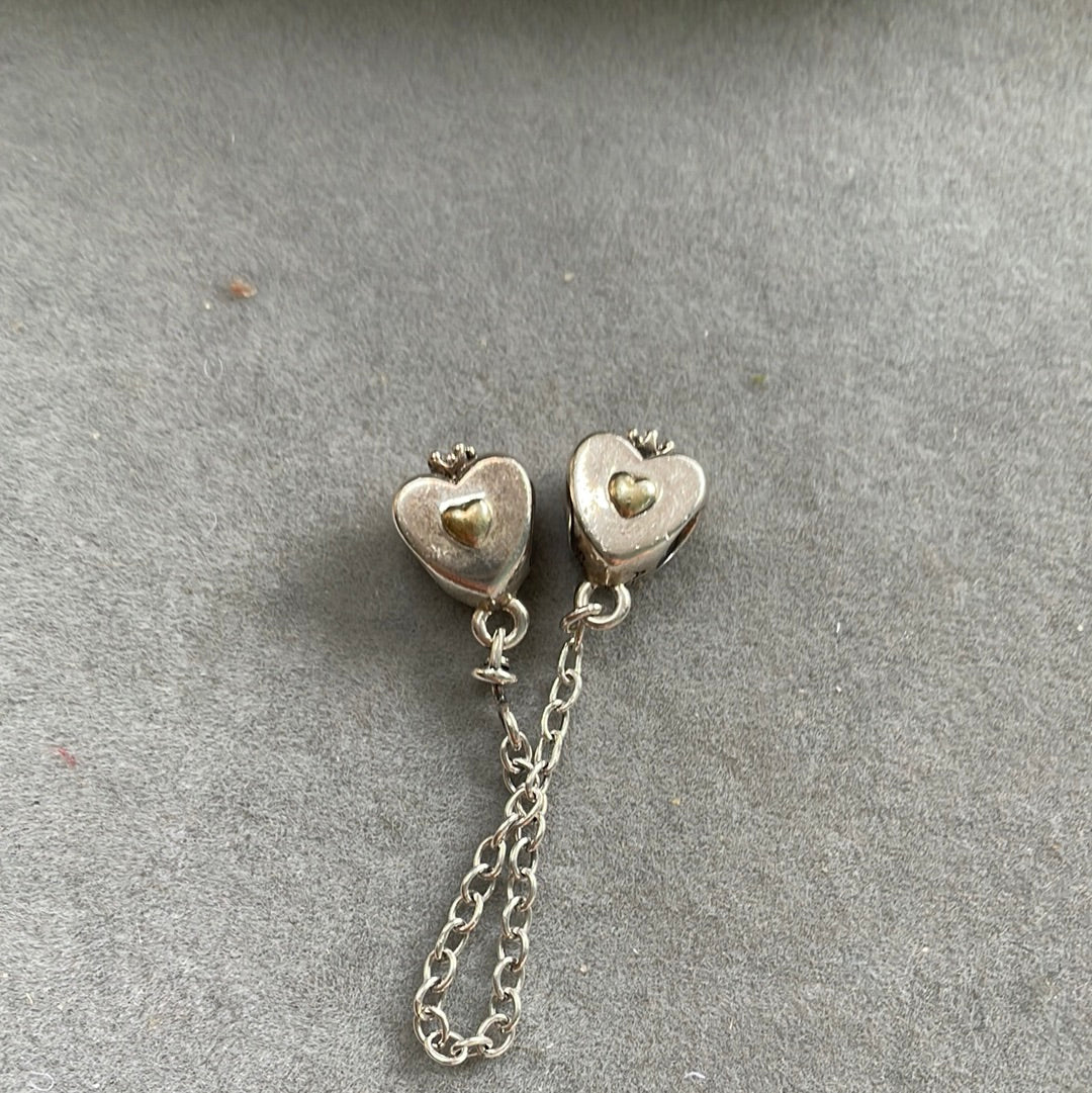 Genuine Pandora Two Tone Safety Chain Heart Design With Crown