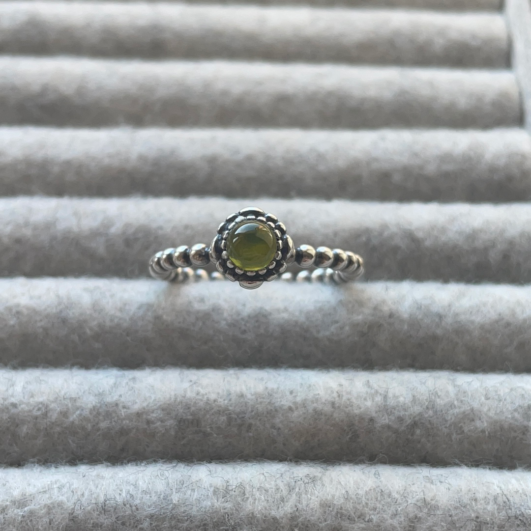 Genuine Pandora Light Green / Yellowy Toned Birthstone Ring