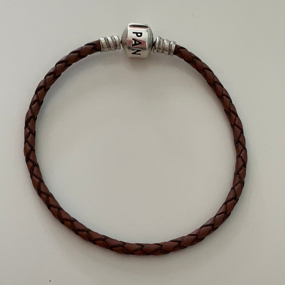 Genuine Pandora Tan Brown Single Leather Bracelet Size 18cm