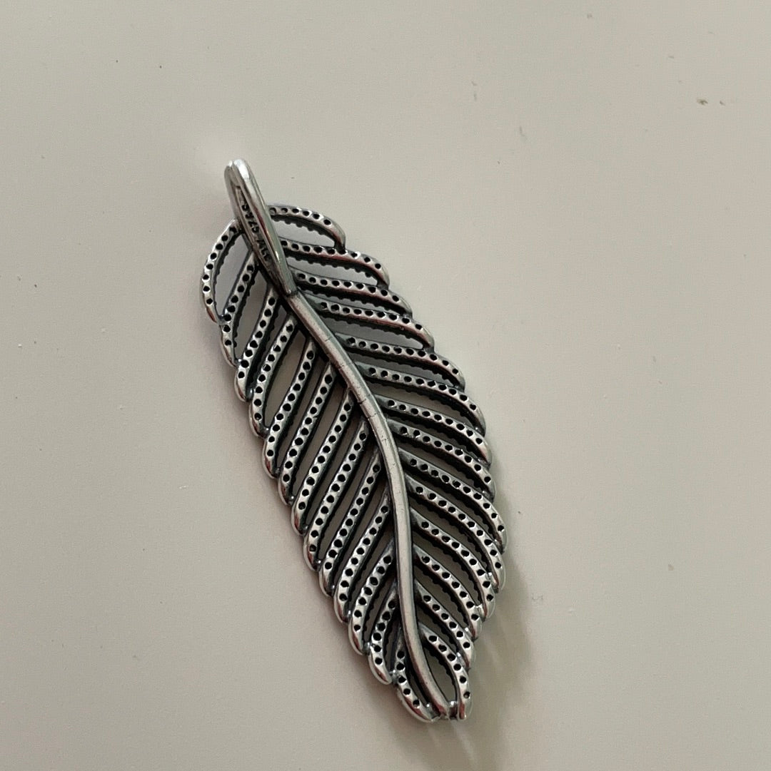 Genuine Pandora Pave Dazzling Dangling Feather leaf Pendant With 50cm